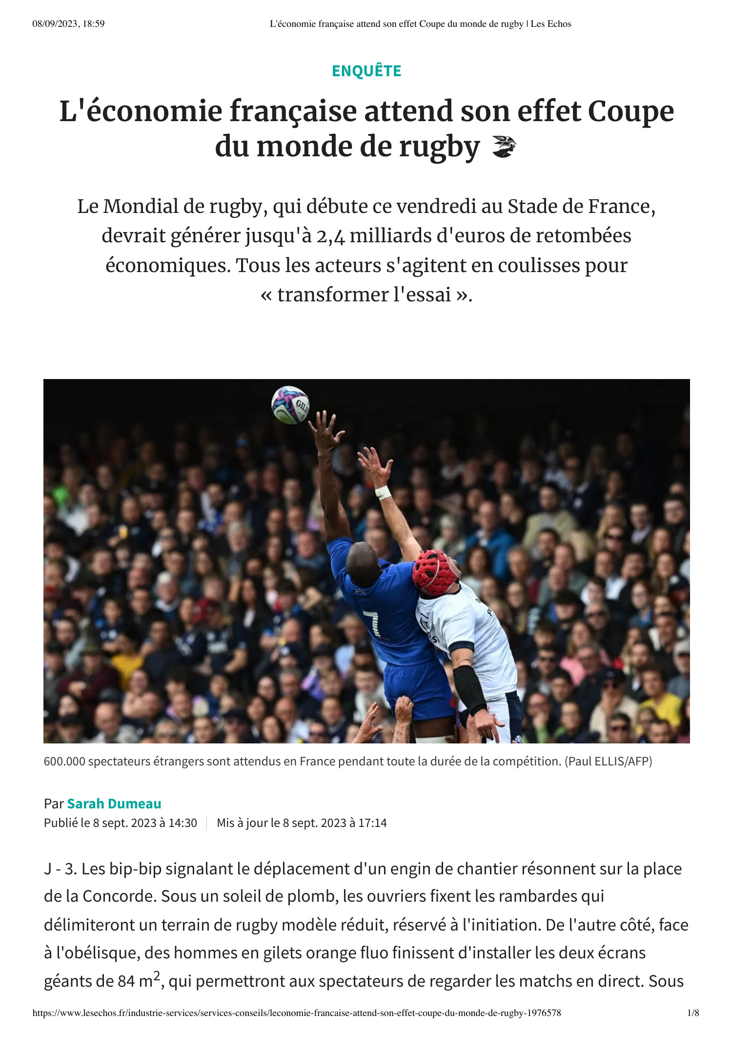 Léconomie Française Attend Son Effet Coupe Du Monde De Rugby Les Echospdf Docdroid 6851