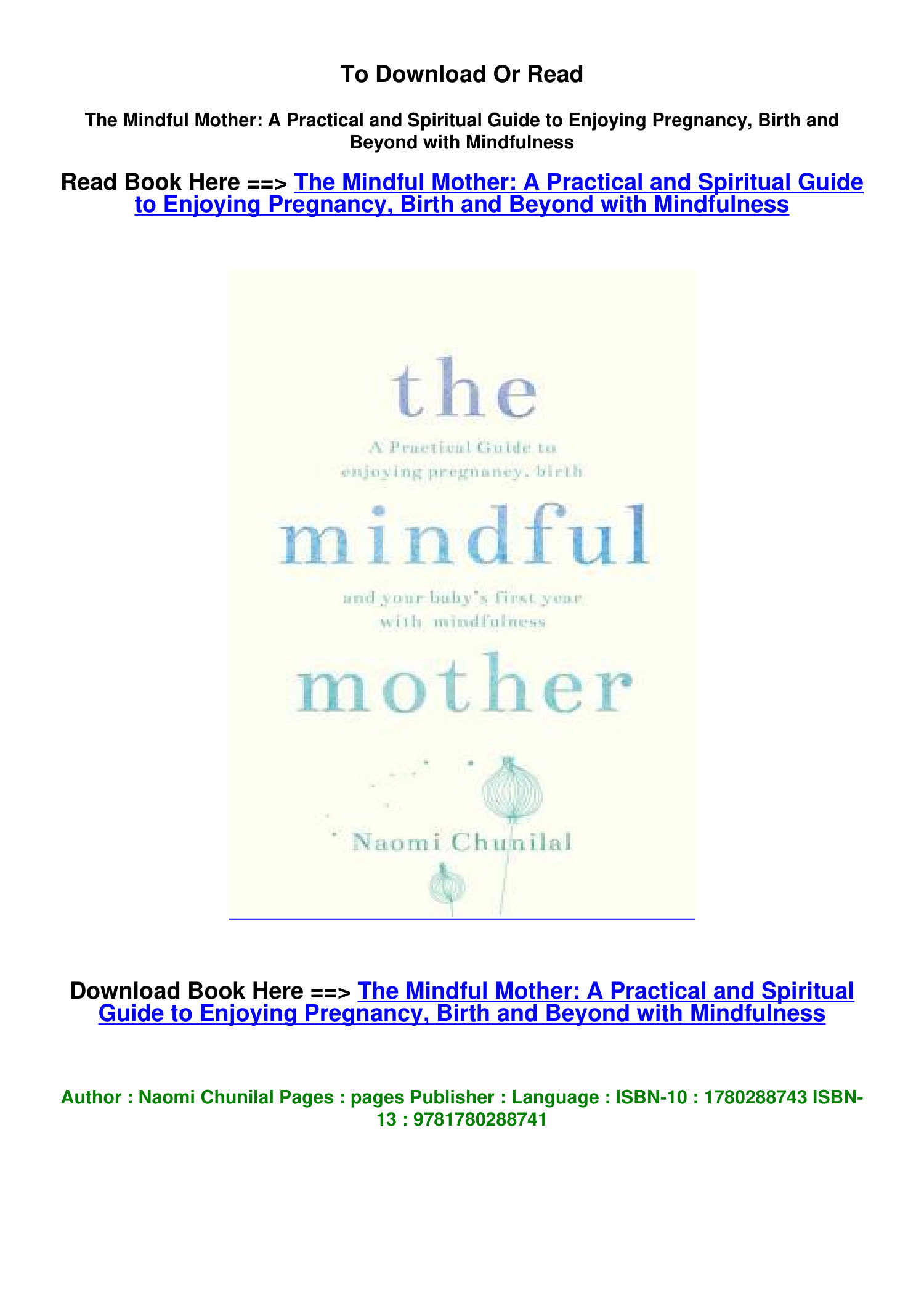 Pdf Download The Mindful Mother A Practical and Spiritual Guide to ...