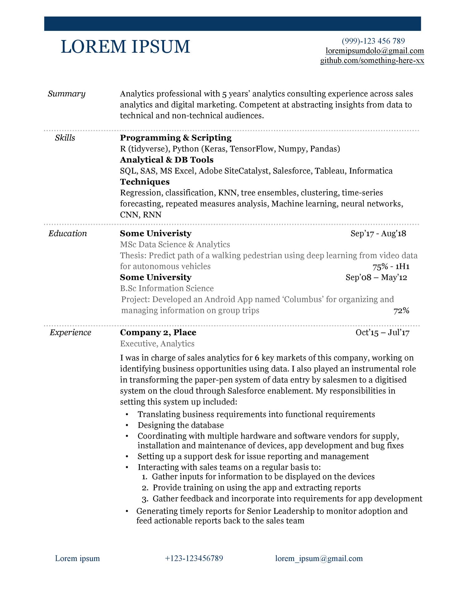 old resume format download pdf