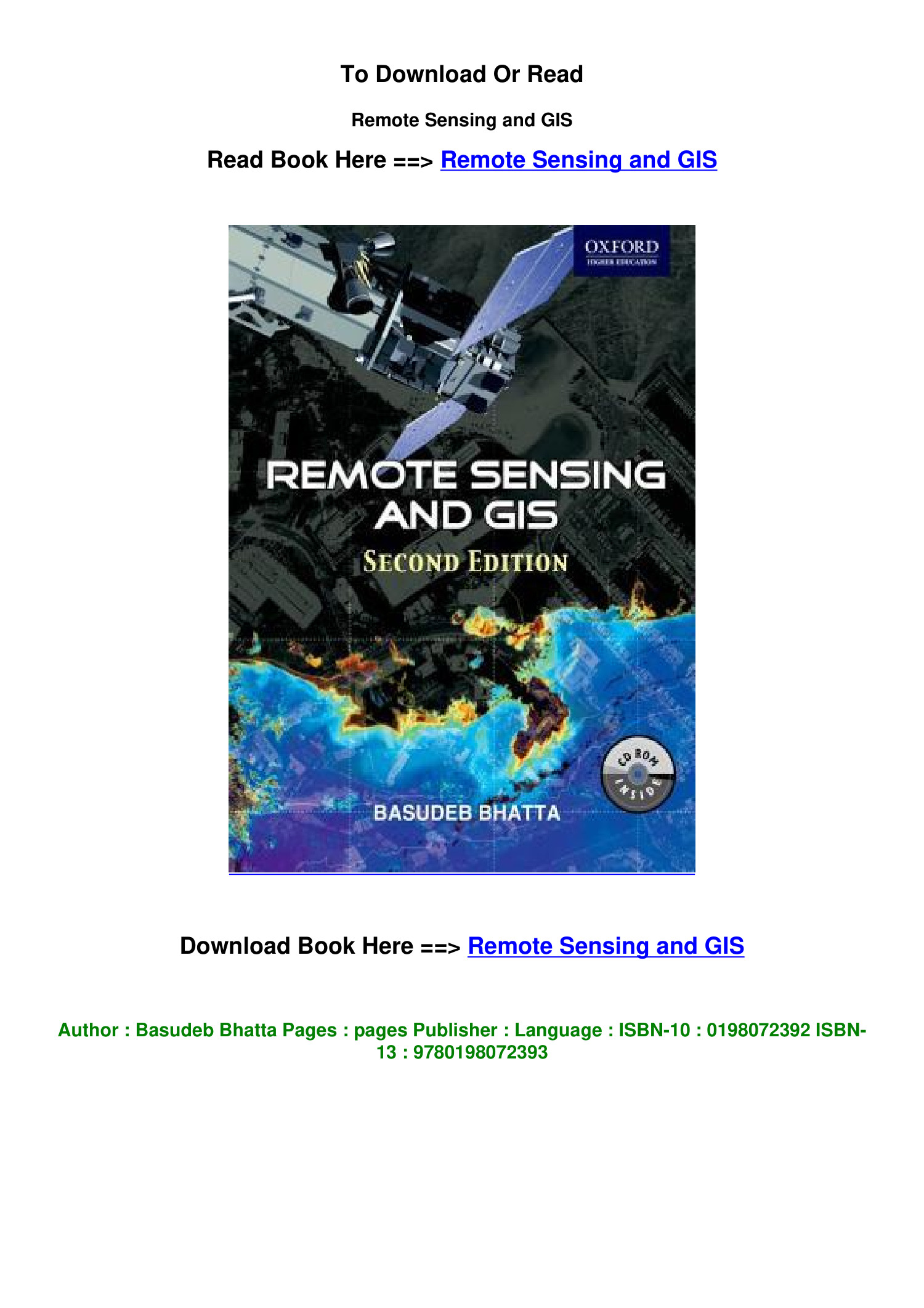 pdf download Remote Sensing and GIS By Basudeb Bhatta.pdf