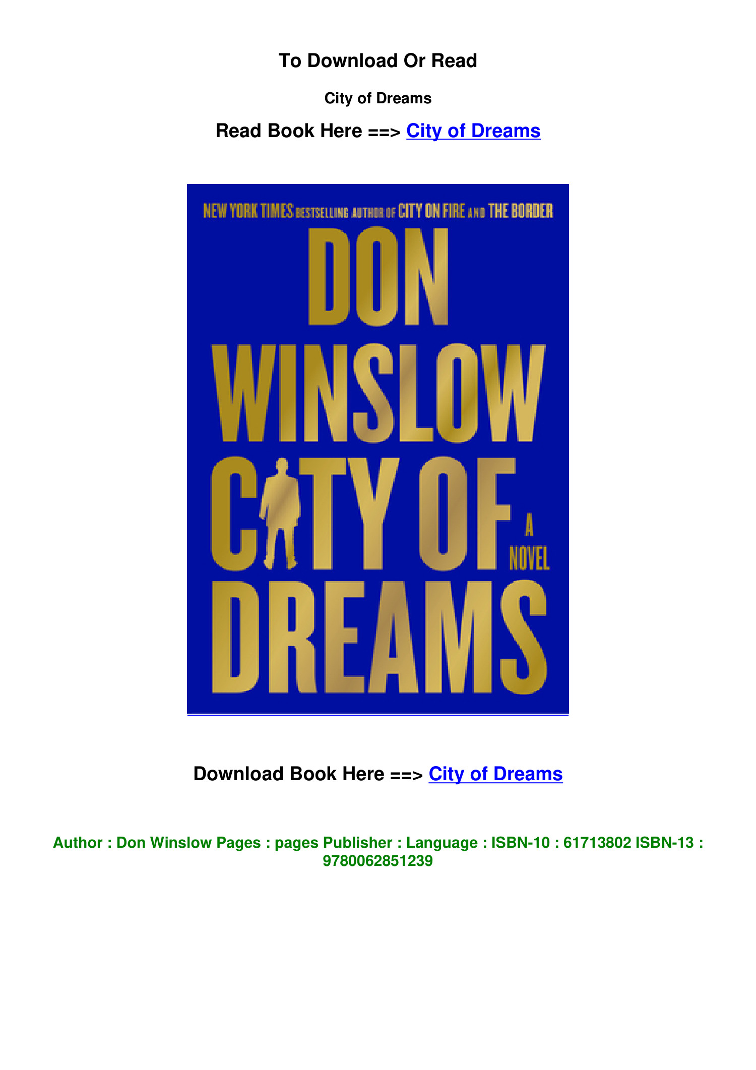 ePub Download City of Dreams By Don Winslow.pdf DocDroid