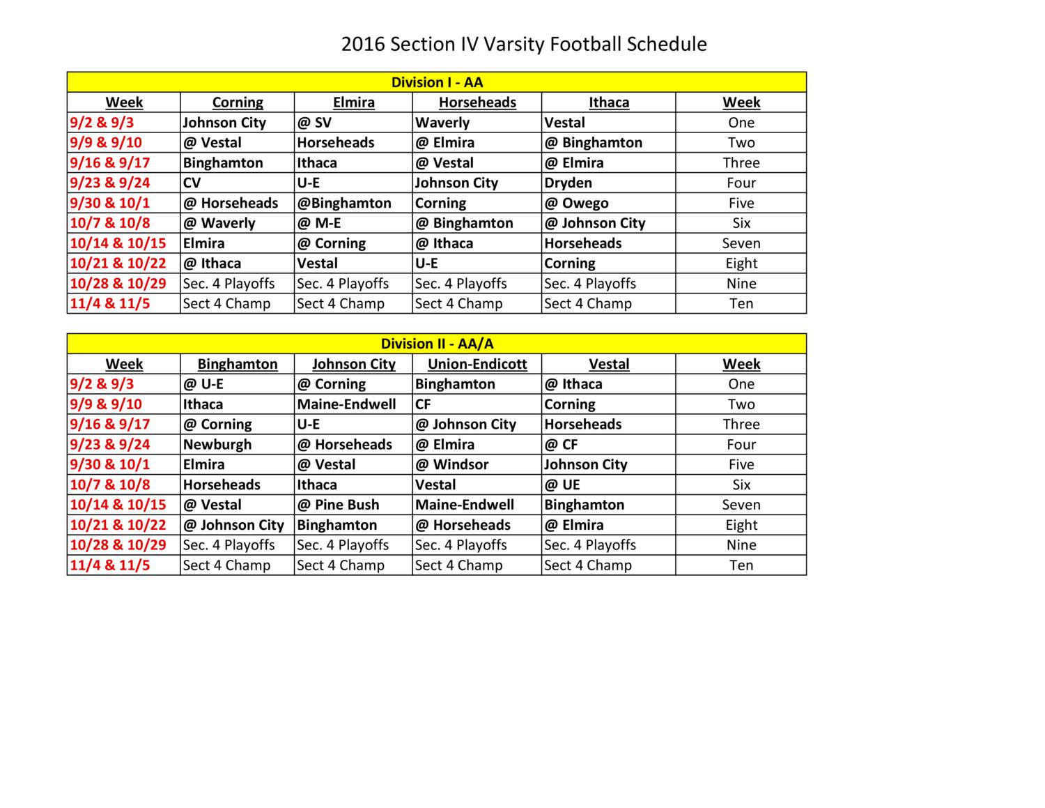 2016 Section IV Varsity Football Schedule.xls | DocDroid