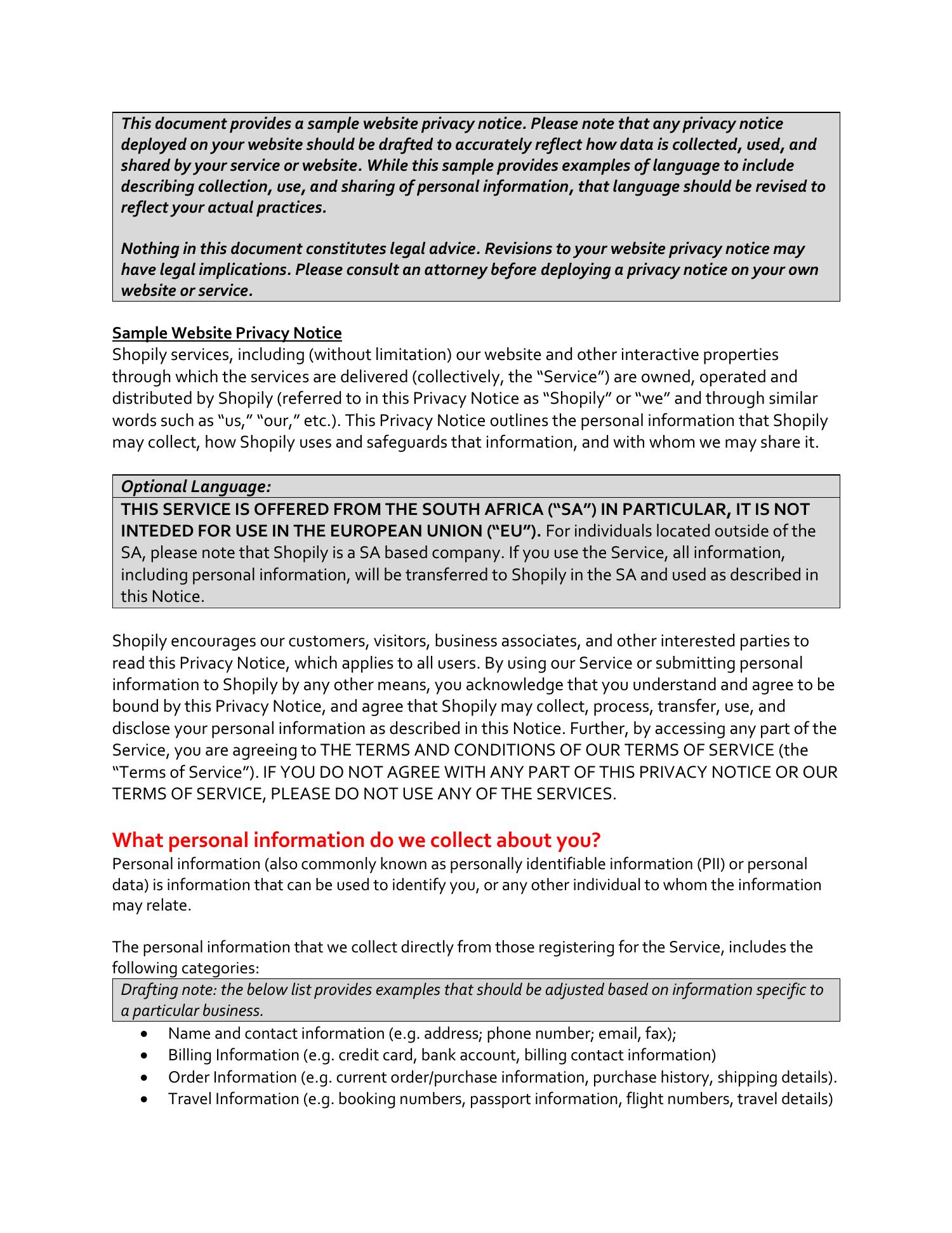 Popi Ts And Cs For Shopily Masterclass Privacy Notice Sample Template 