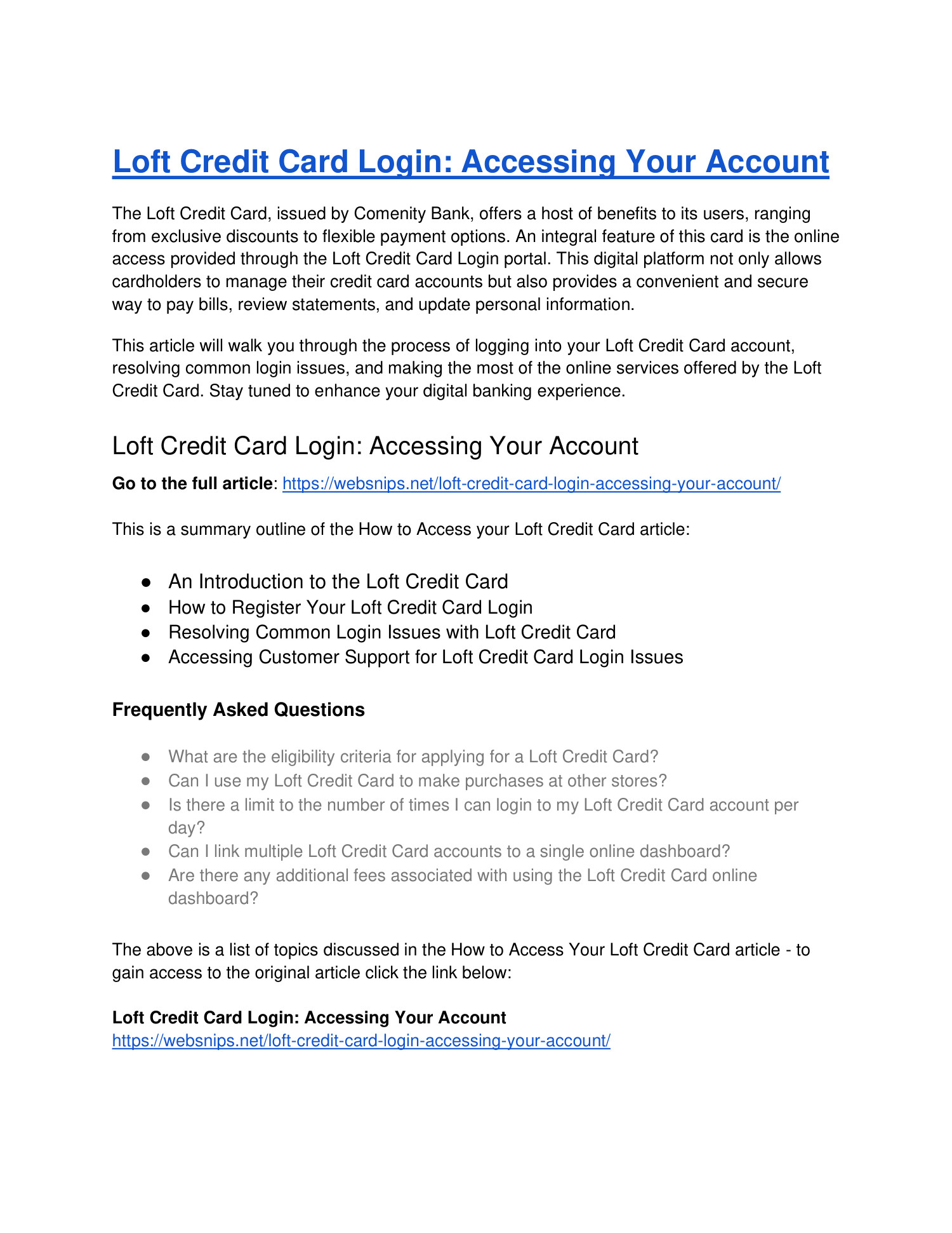 Loft Credit Card Login_ Accessing Your Account.docx | DocDroid