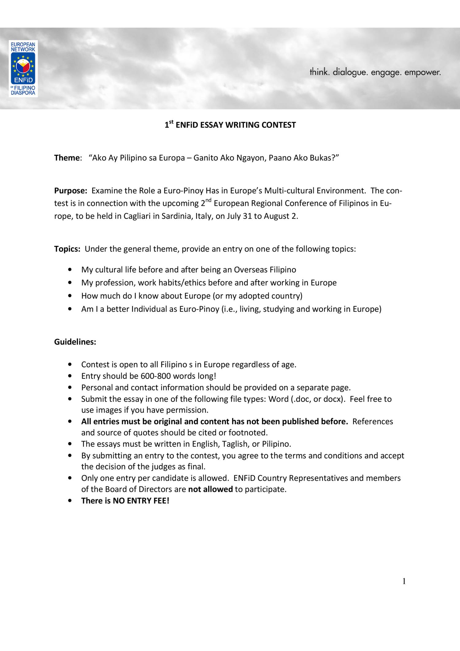 essay contest rules sample