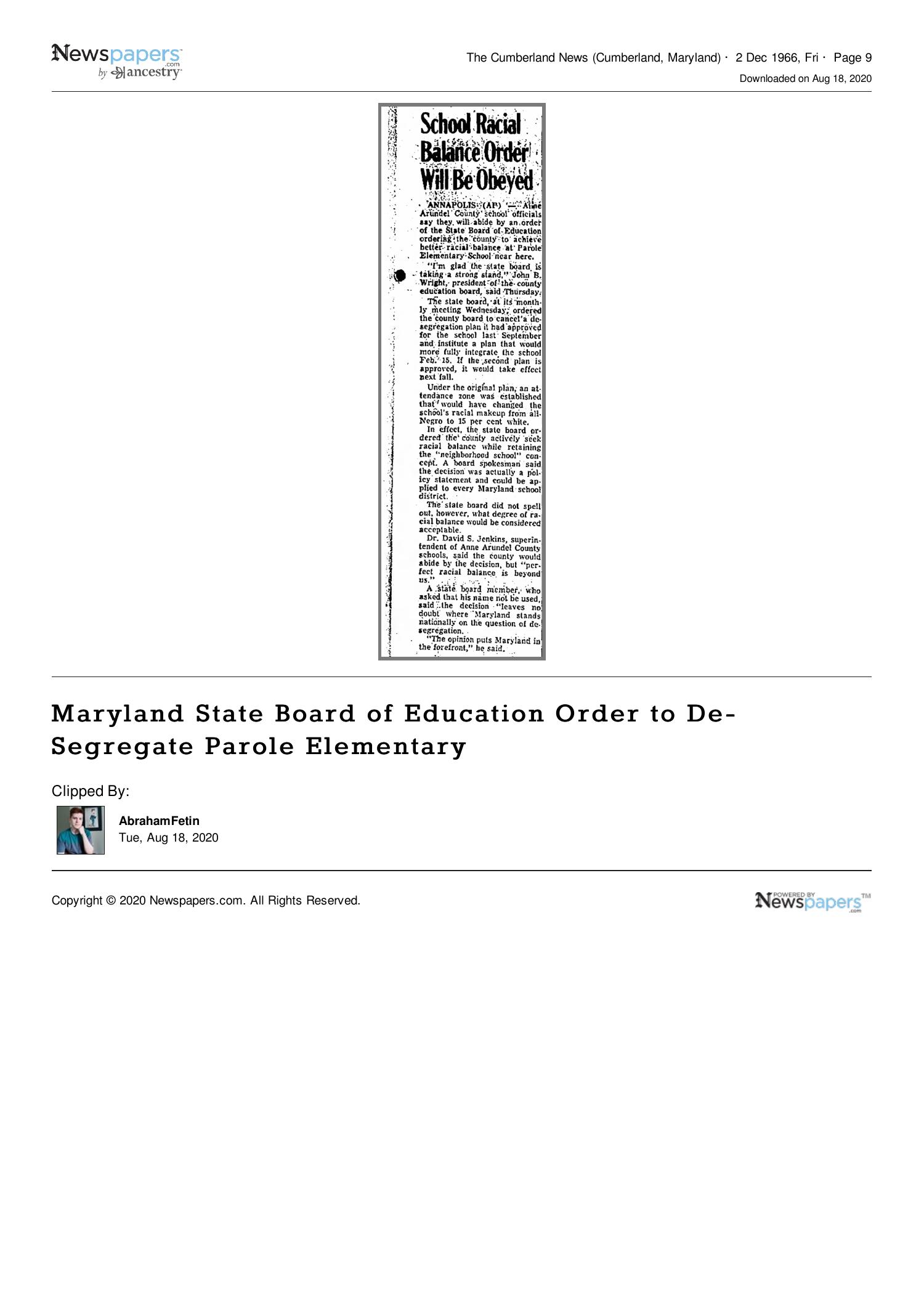 maryland-state-board-of-education-order-to-de-segregate-parole