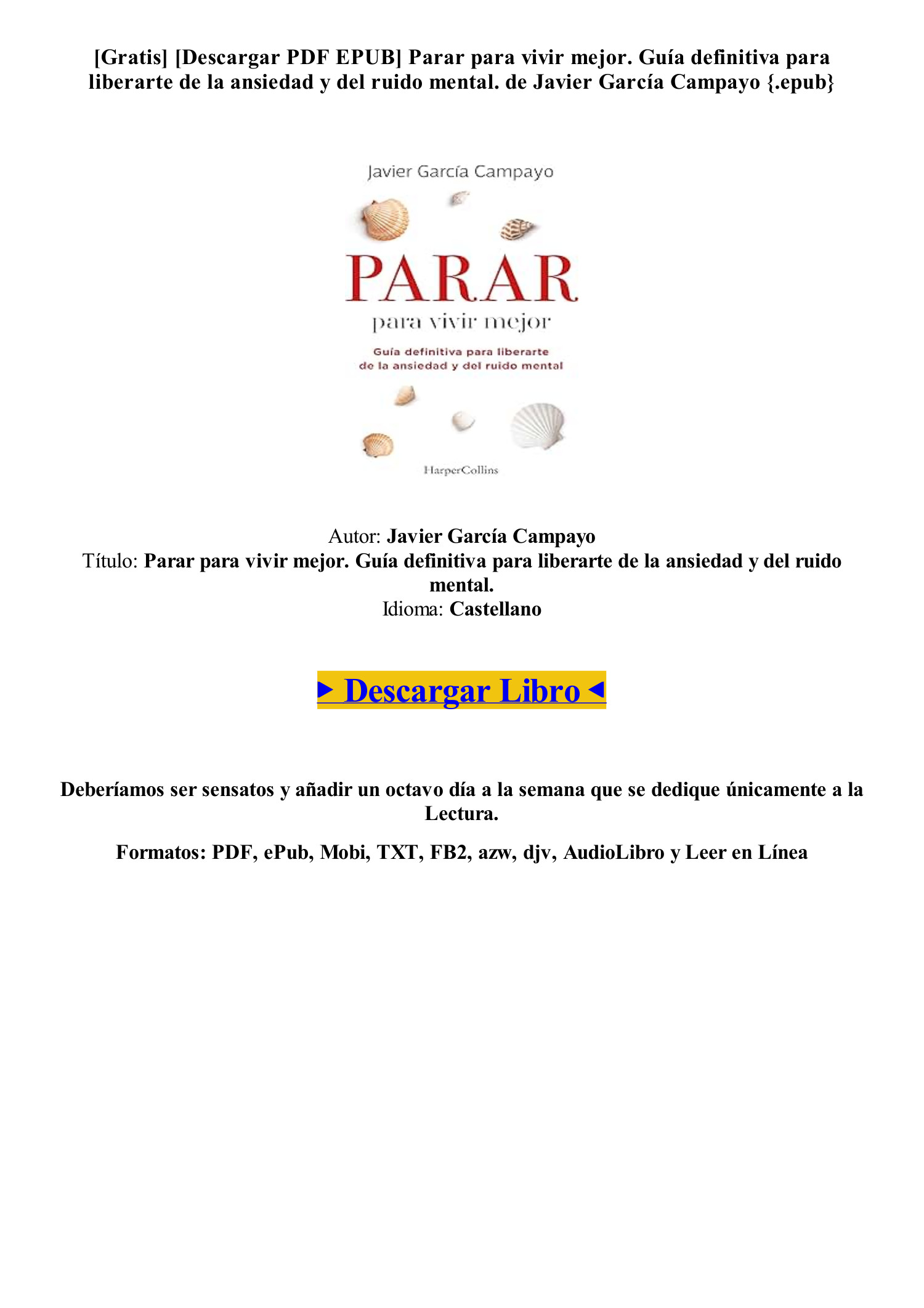 Libro [descargar Pdf Epub] Parar Para Vivir Mejor Guía Definitiva Para