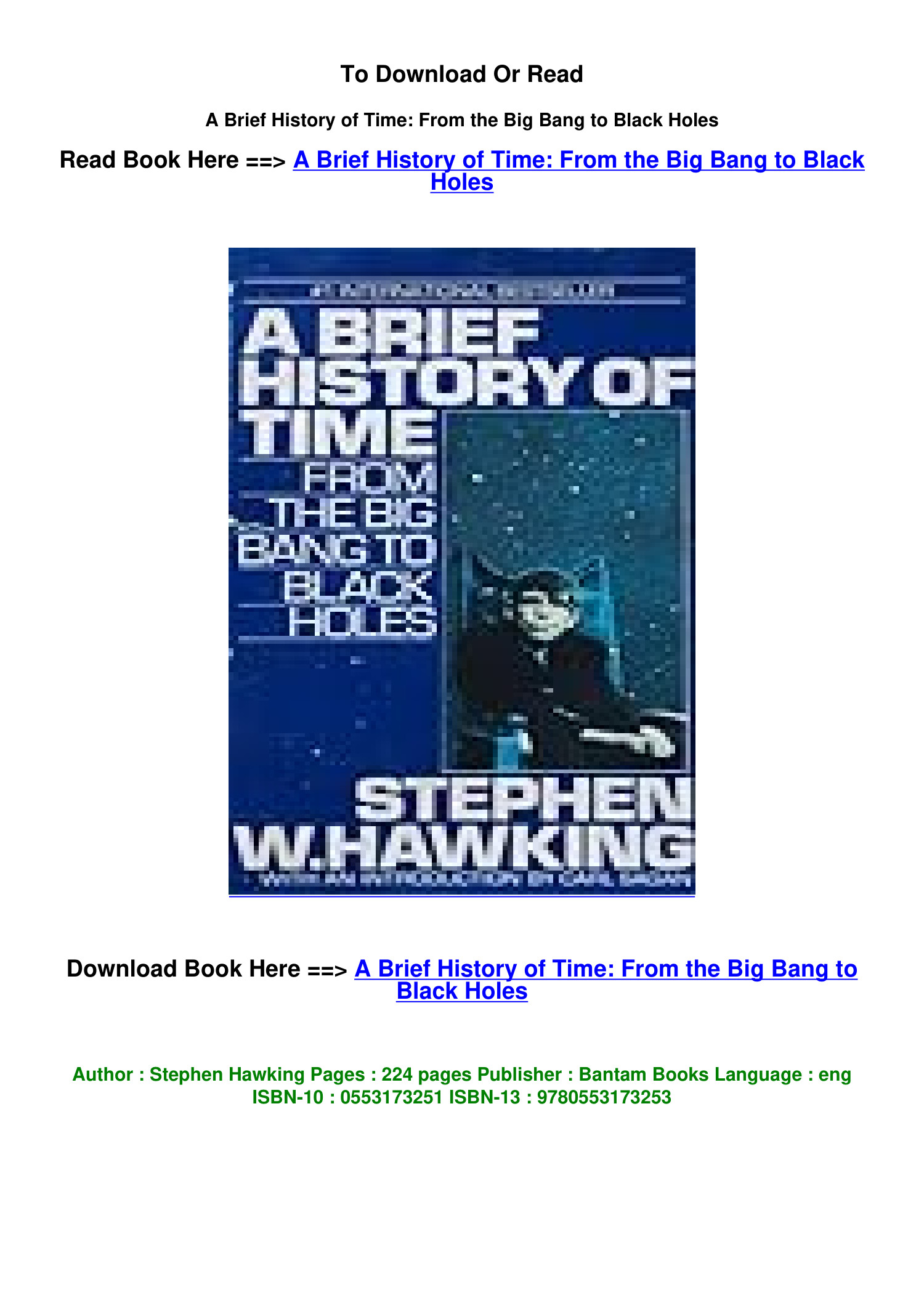 Download EPUB A Brief History Of Time From The Big Bang To Black Holes ...