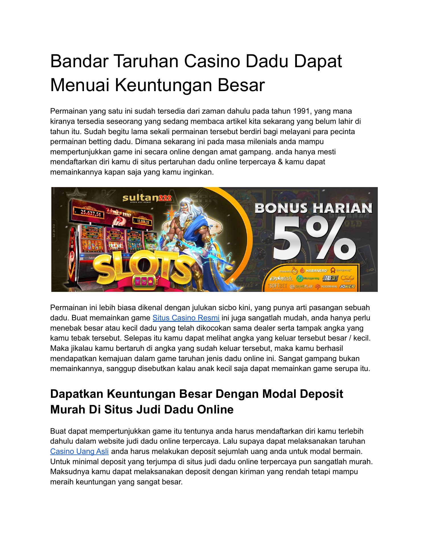 Bandar Taruhan Casino Dadu Dapat Menuai Keuntungan Besar.pdf | DocDroid