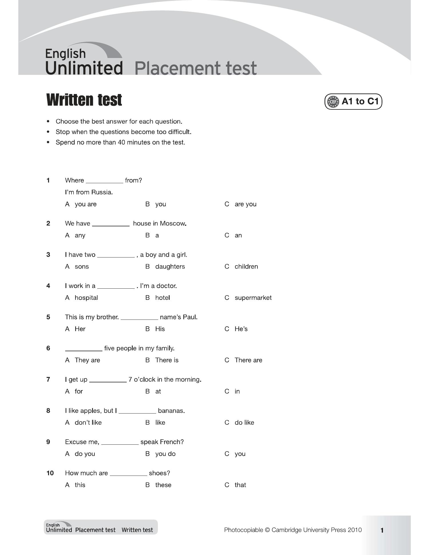 English test with answer