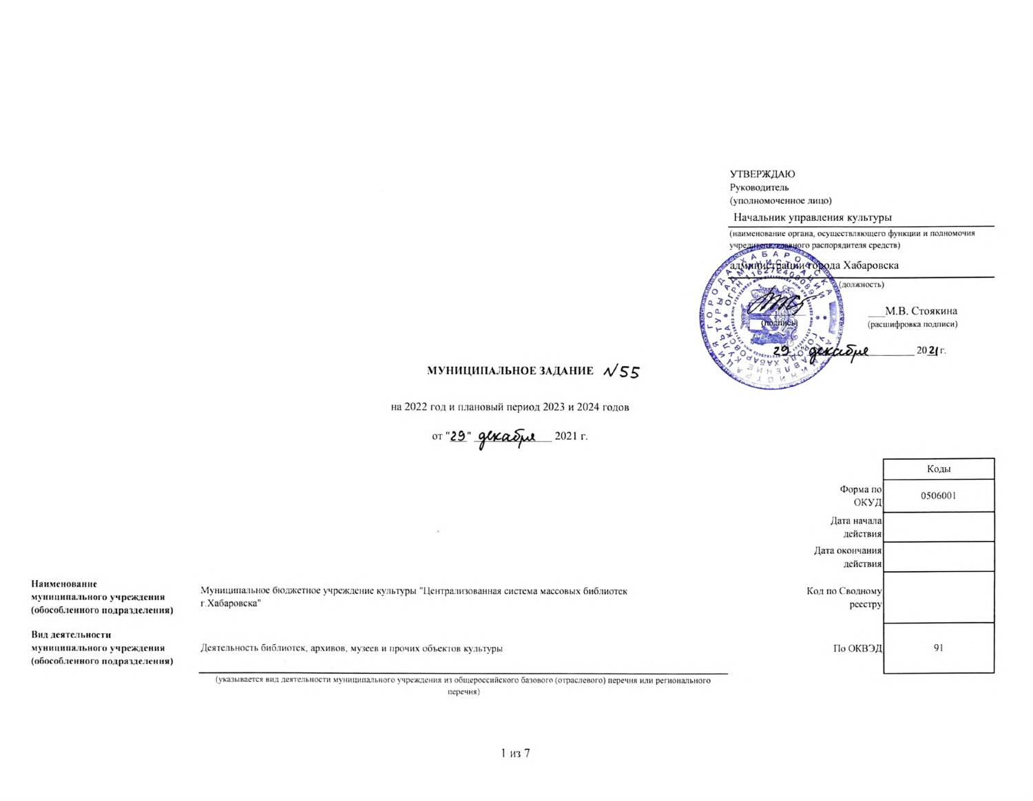 Муниципальное задание на 2023 год образец