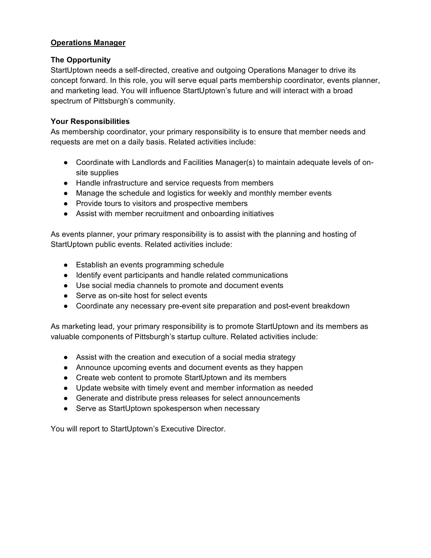 StartUptown Operations Manager Job Description pdf DocDroid