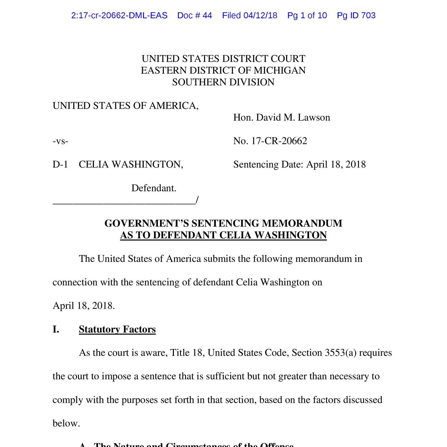 Celia Washington Sentencing Memo.pdf | DocDroid