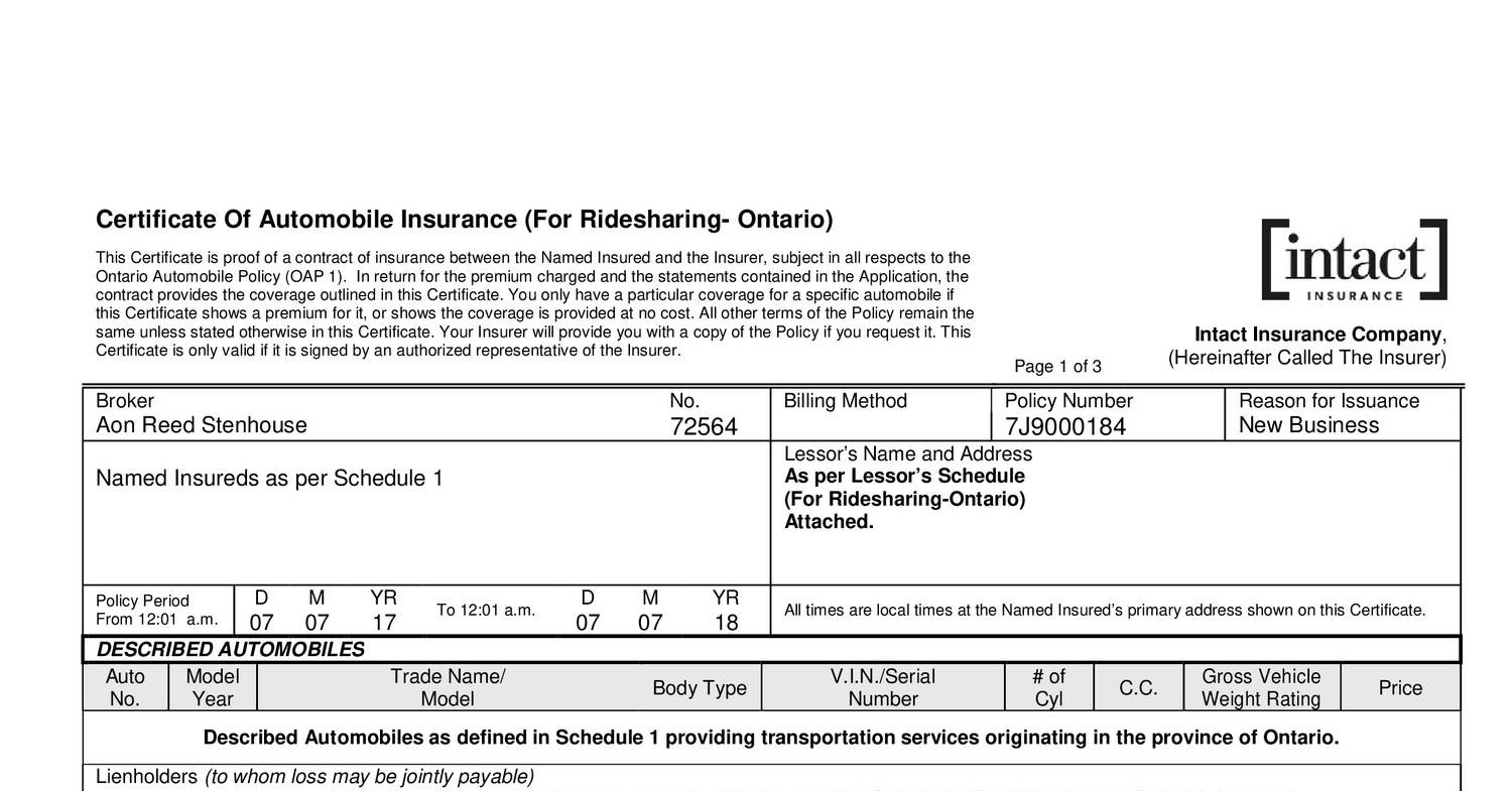 Ontario Certificate Of Insurance Pdf Docdroid