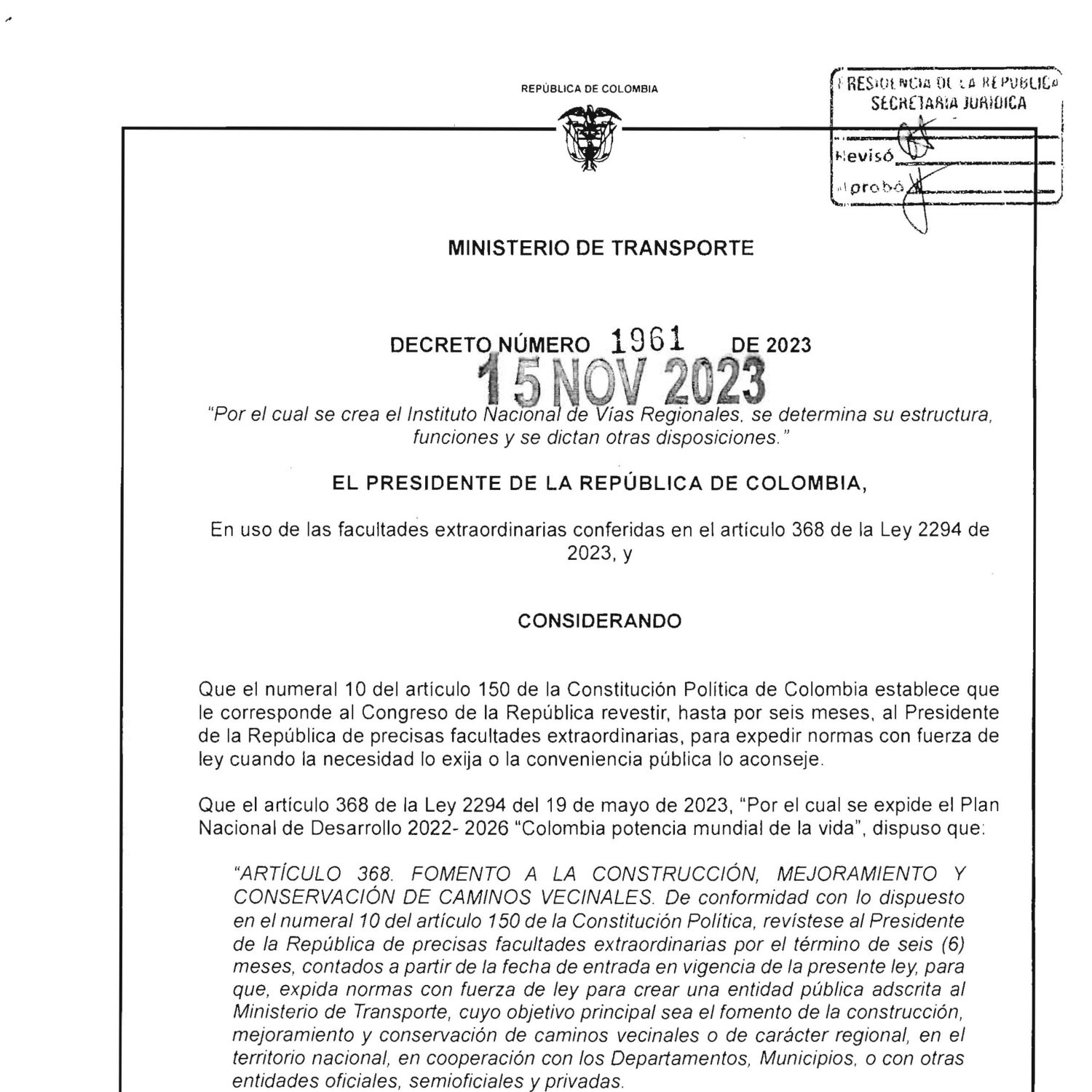 DECRETO 1961 DEL 15 DE NOVIEMBRE DE 2023.pdf | DocDroid