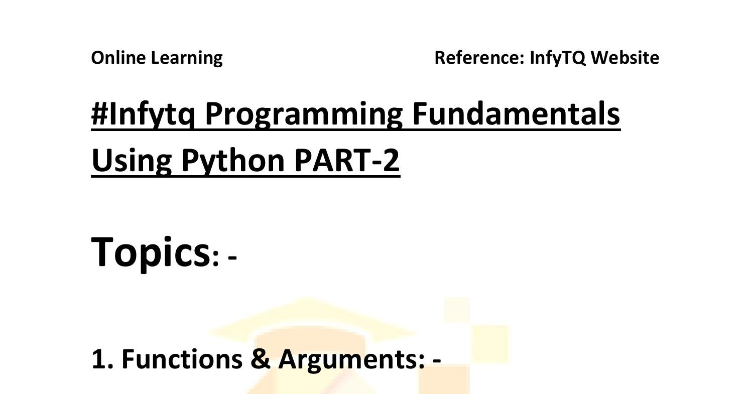 infytq programming fundamentals using python assignment answers