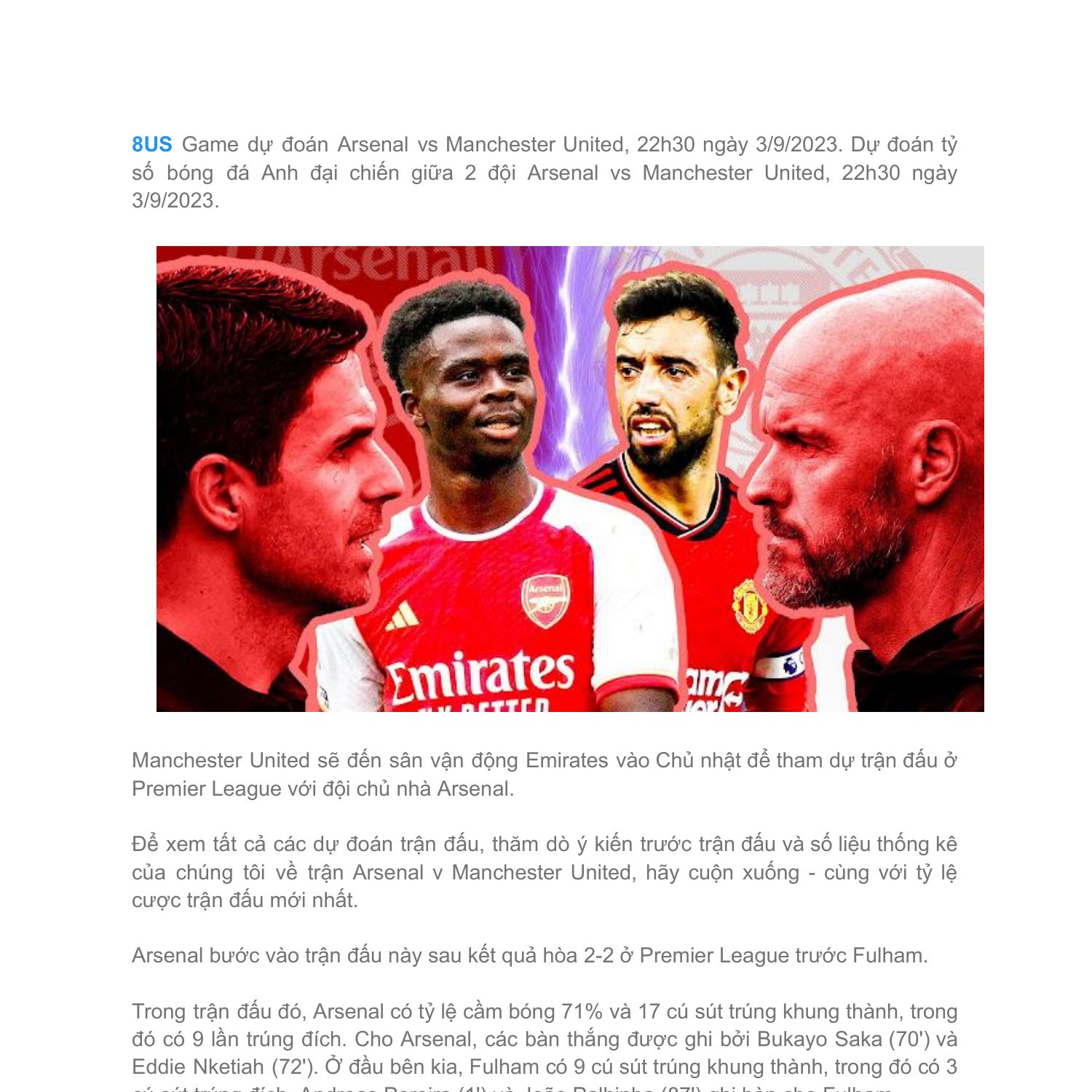 8us Game Dự đoán Arsenal Vs Manchester United 22h30 Ngày 3 9 2023 Pdf Docdroid