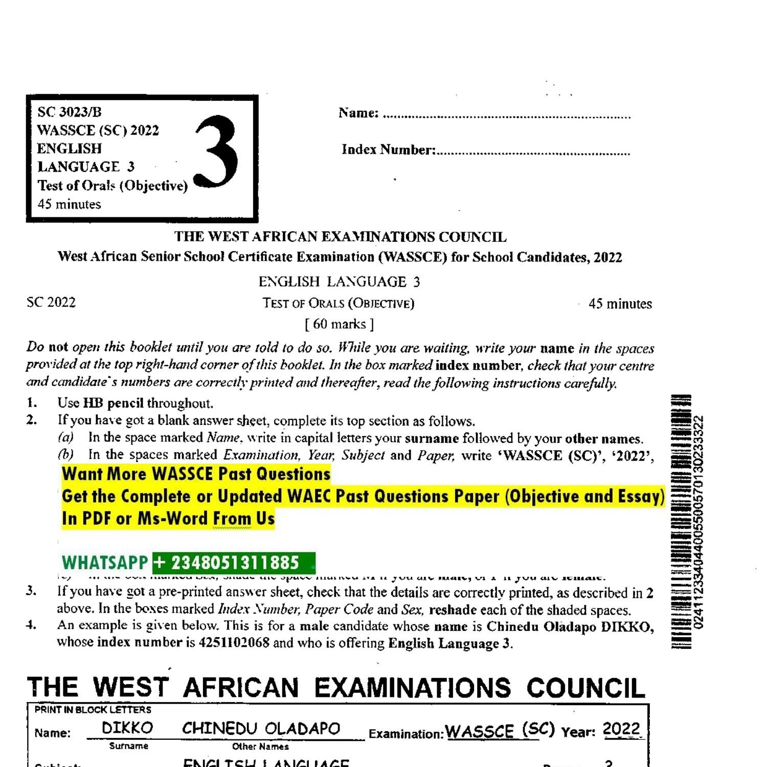 wassce english essay questions pdf