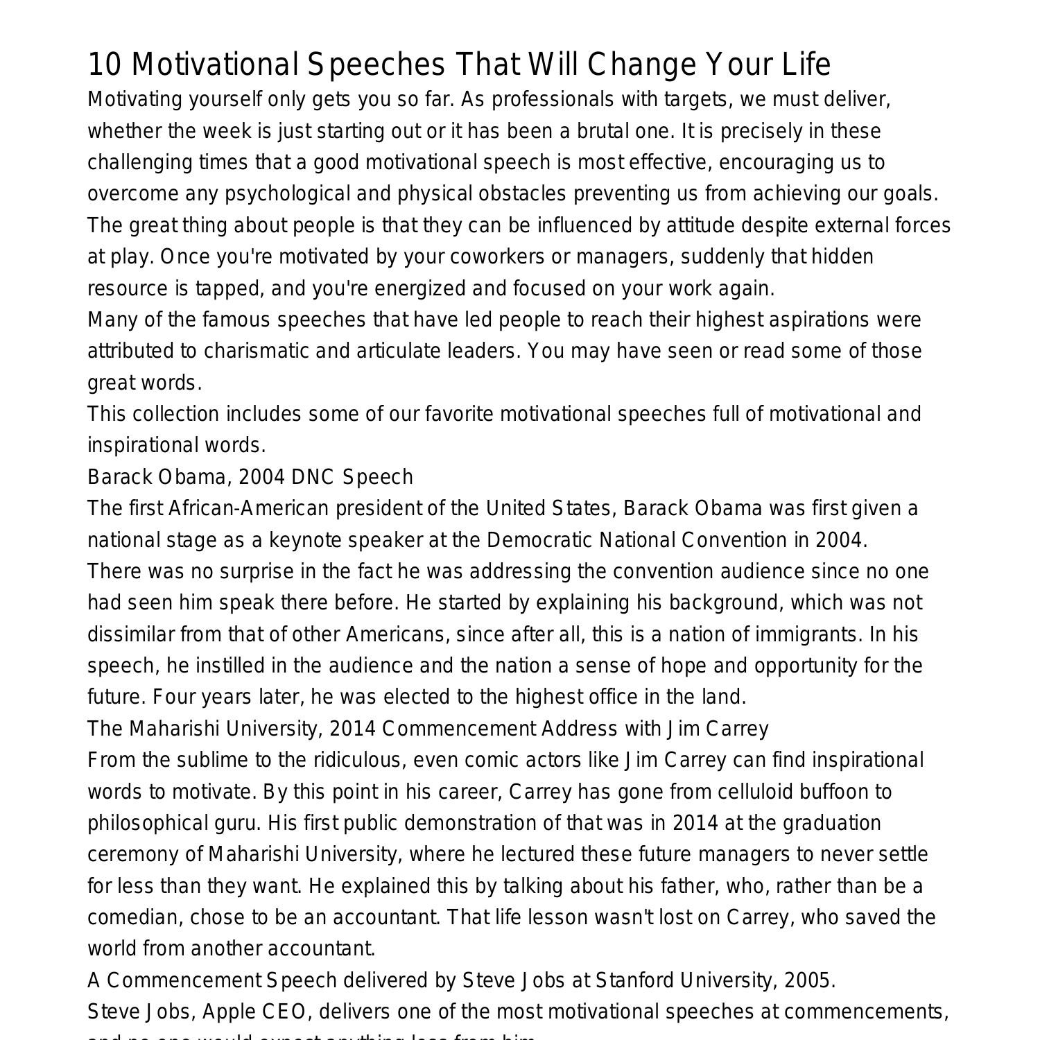 written motivational speeches pdf
