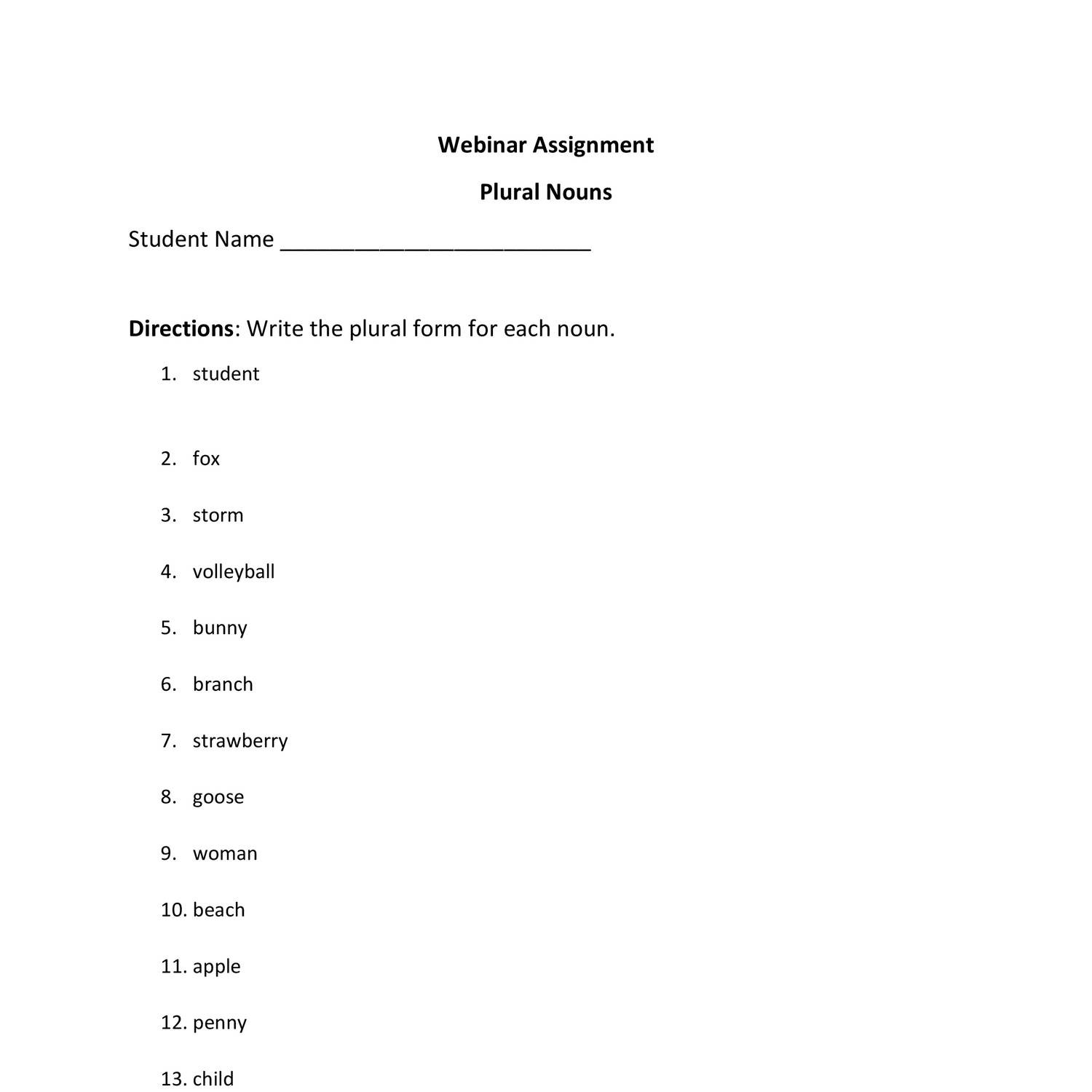 assignment plural english