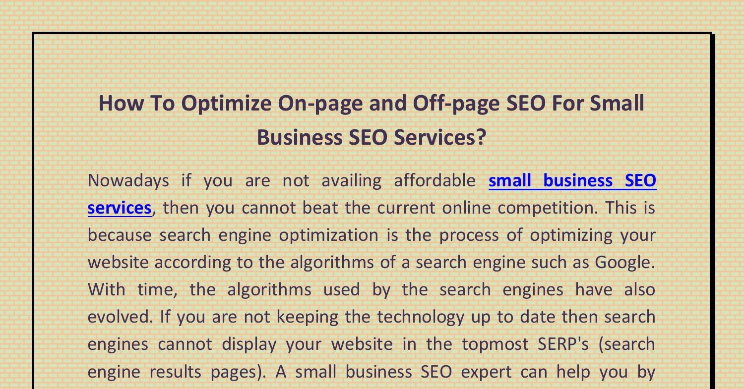How To Optimize On Page And Off Page Seo For Small Business Seo Servicespdf Docdroid