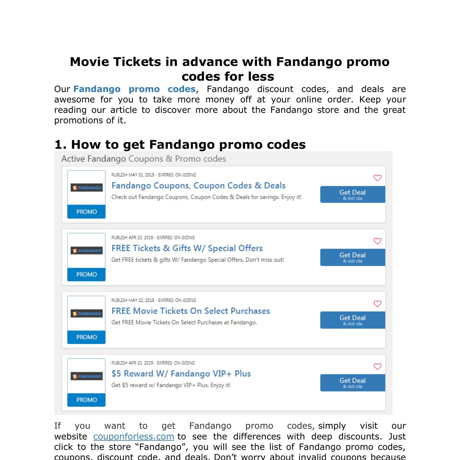 Movie Tickets in advance with Fandango promo codes for less.doc DocDroid