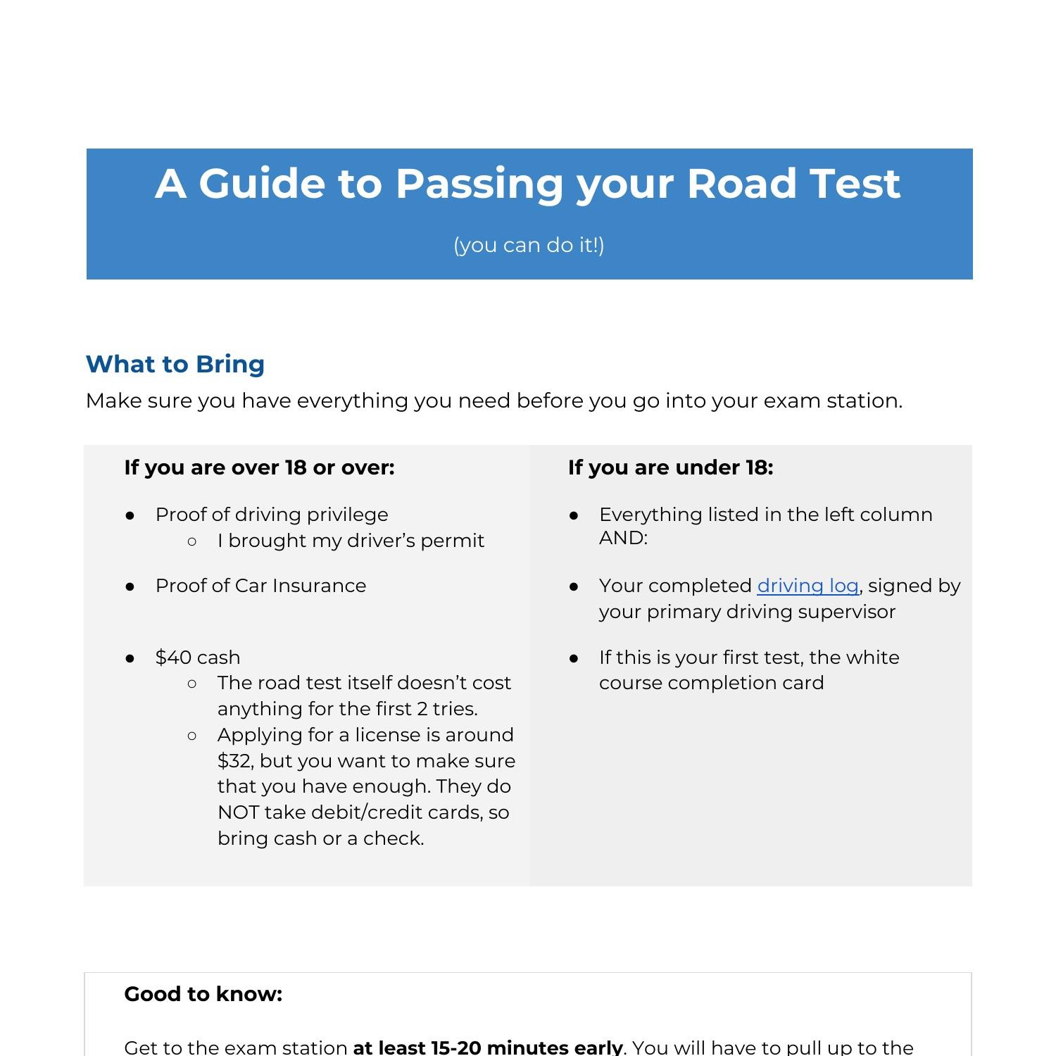 tips for road test ontario