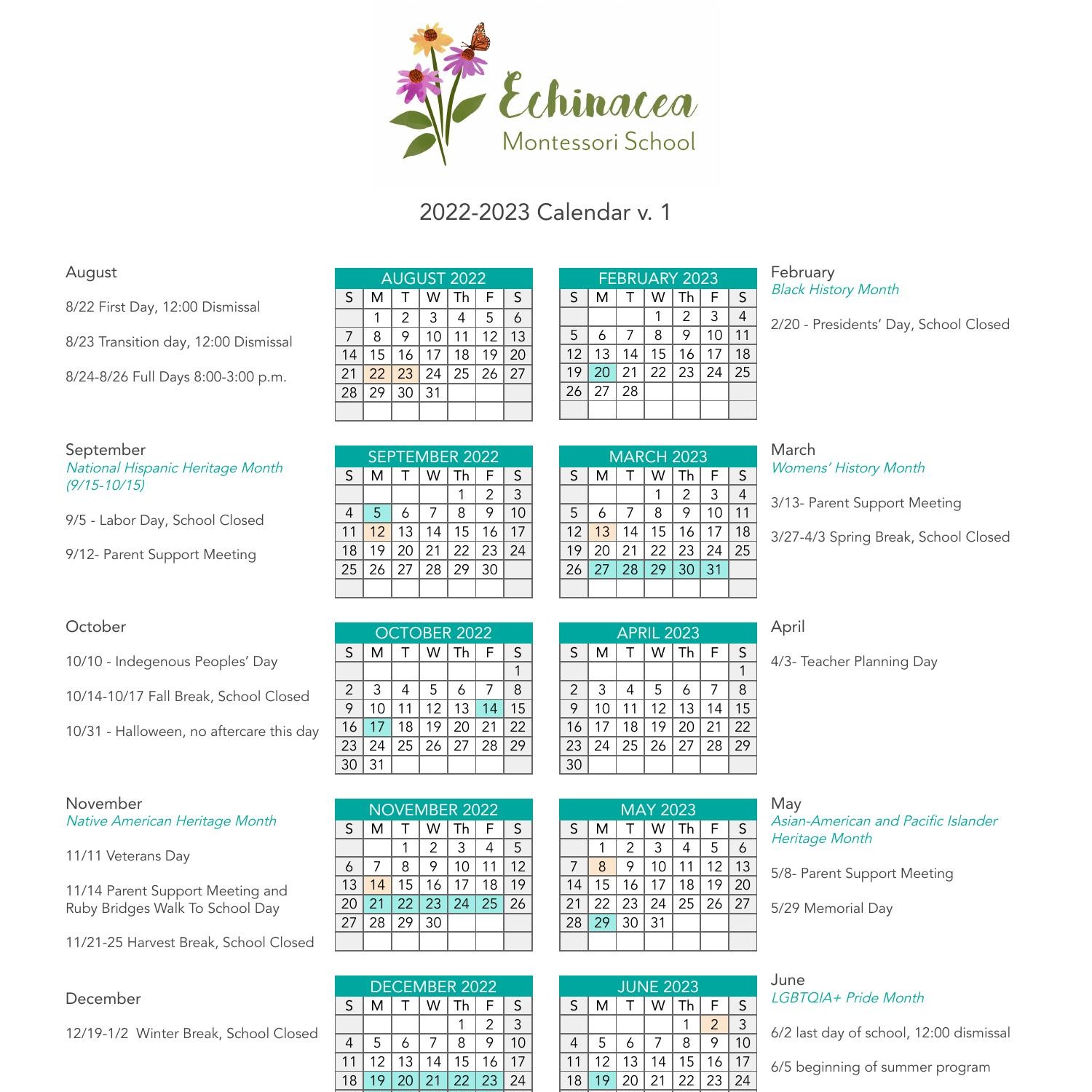 20222023 Echinacea Montessori Calendar v.1 Google Docs.pdf DocDroid