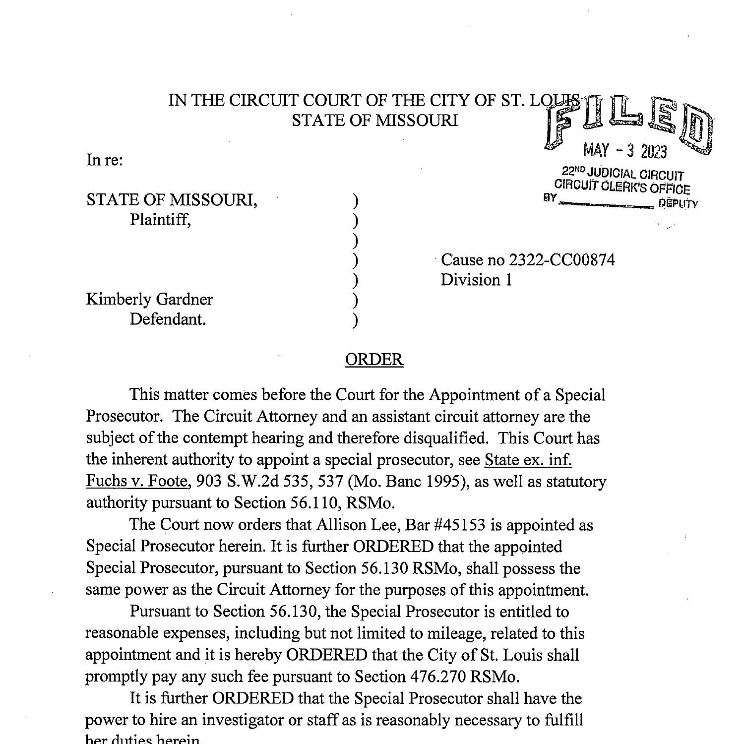 050323 Order Appointing Special Prosecutor In Re Kimberly Gardnerpdf Docdroid 3685