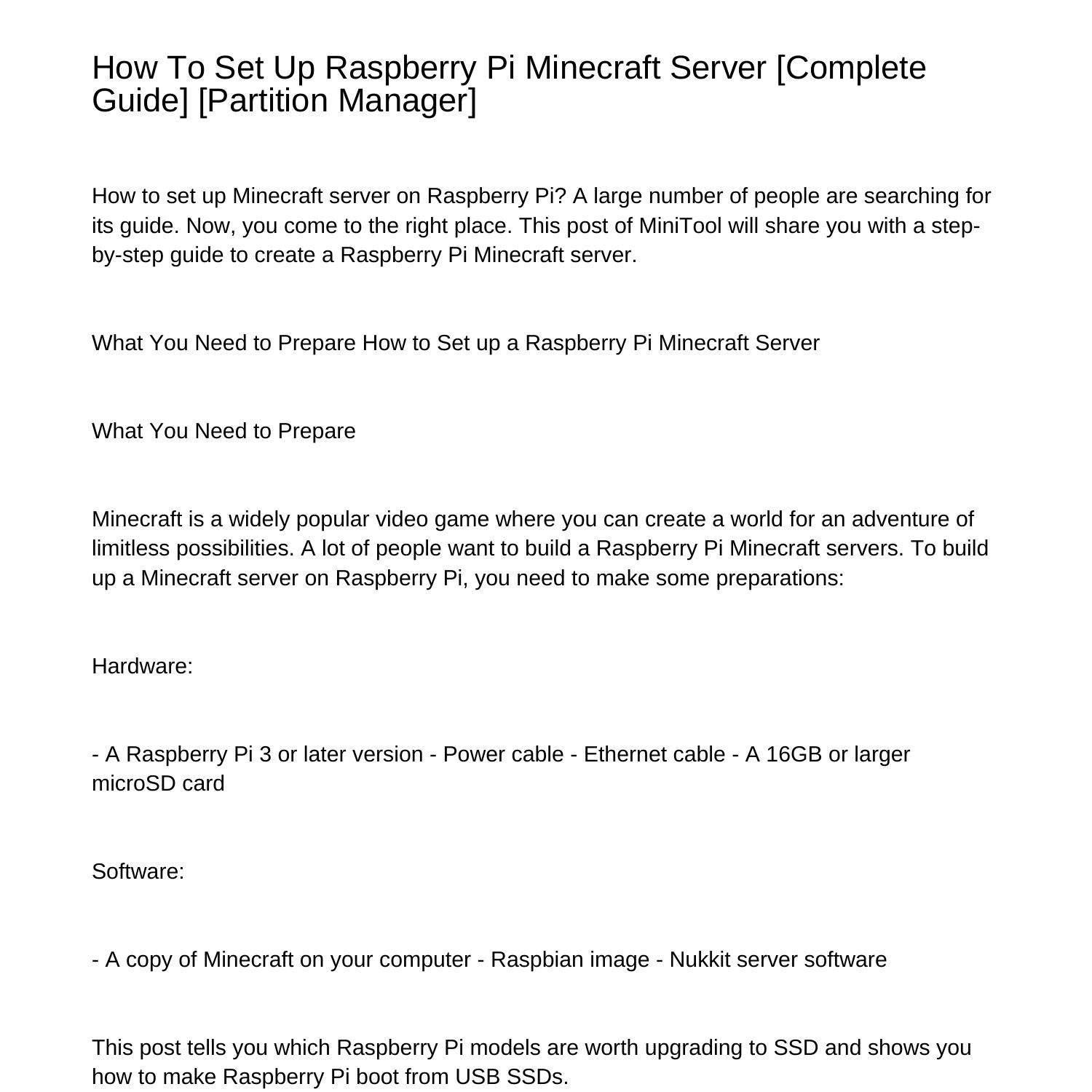How To Set Up Raspberry Pi Minecraft Server Complete Guide Partition Managerhnnfr Pdf Pdf Docdroid