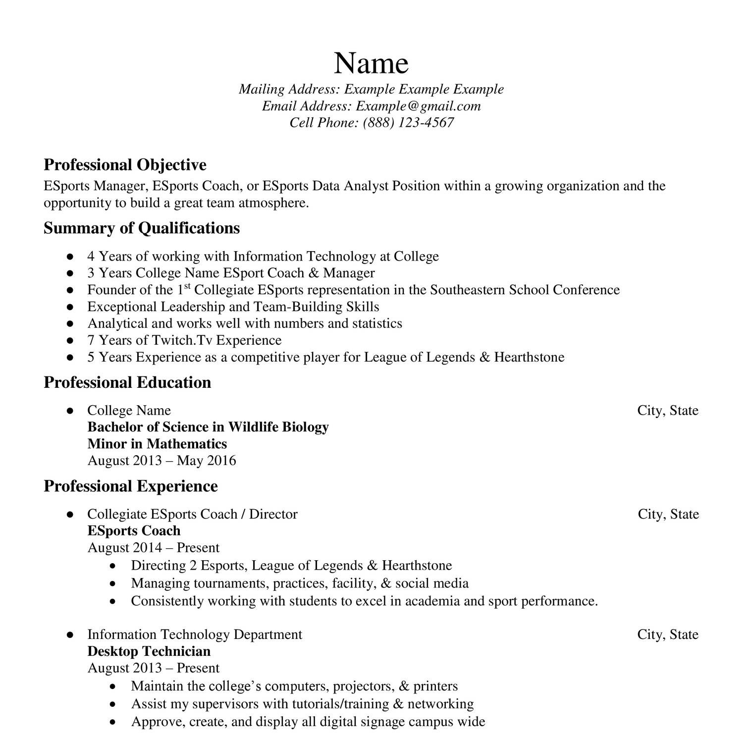 Esport Resume Reddit Help.docx | DocDroid