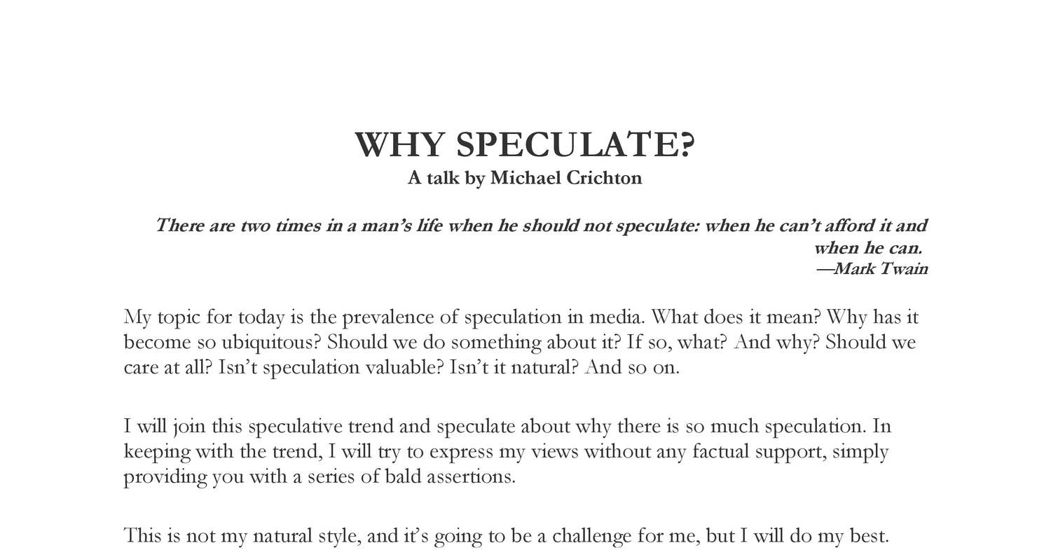 Thumbnail of Why Speculate - Michael Crichton.pdf