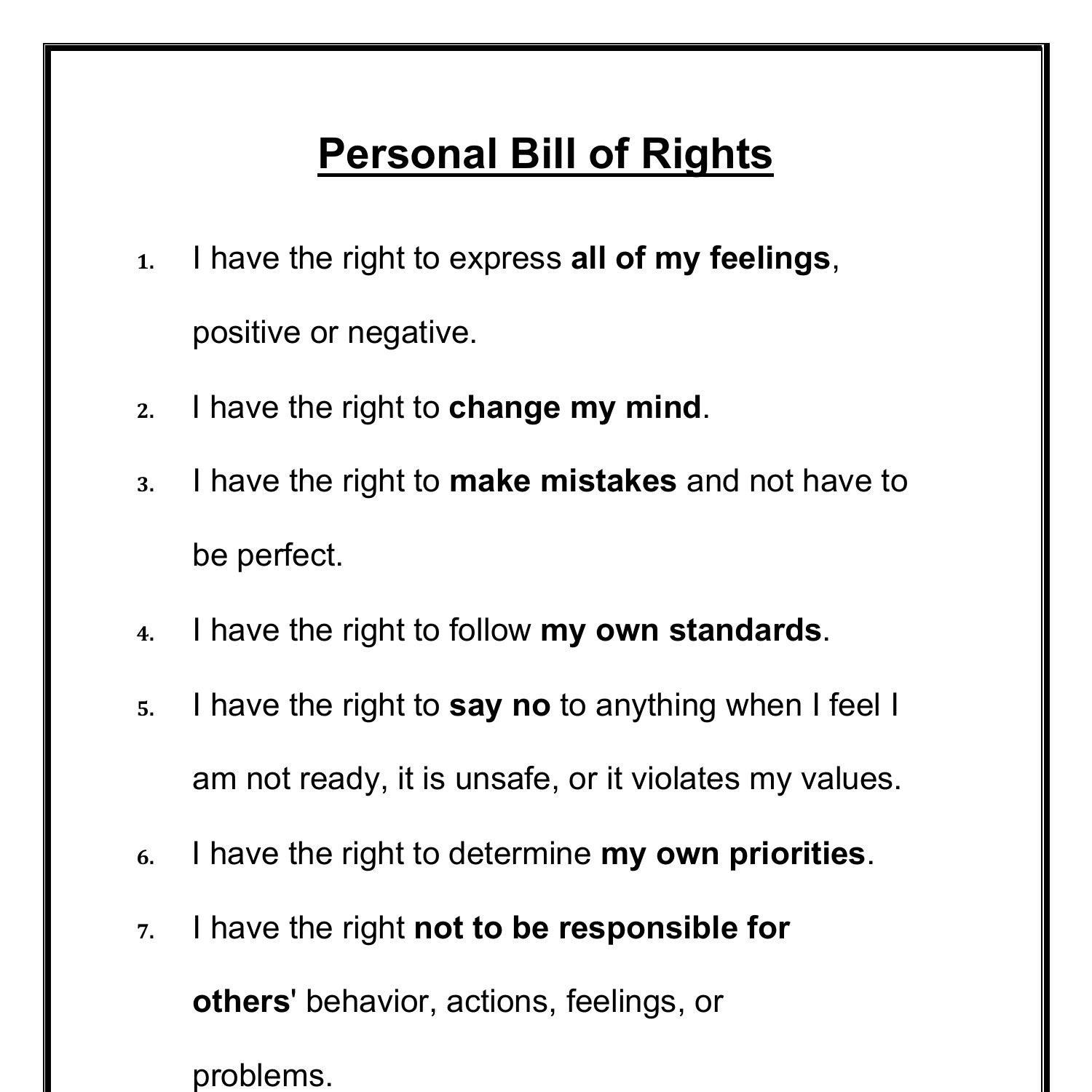 bill of rights assignment middle school