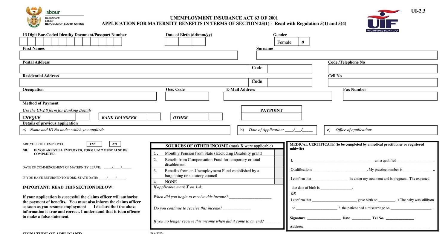 Form Ui2 3 Application For Maternity Benefitspdf Docdroid 0486