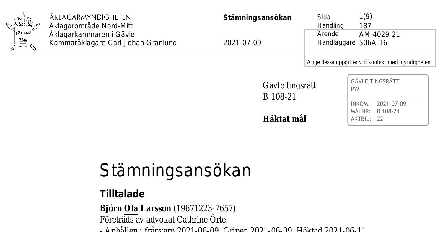 Gävle TR B Aktbil Stämningsansökan pdf DocDroid