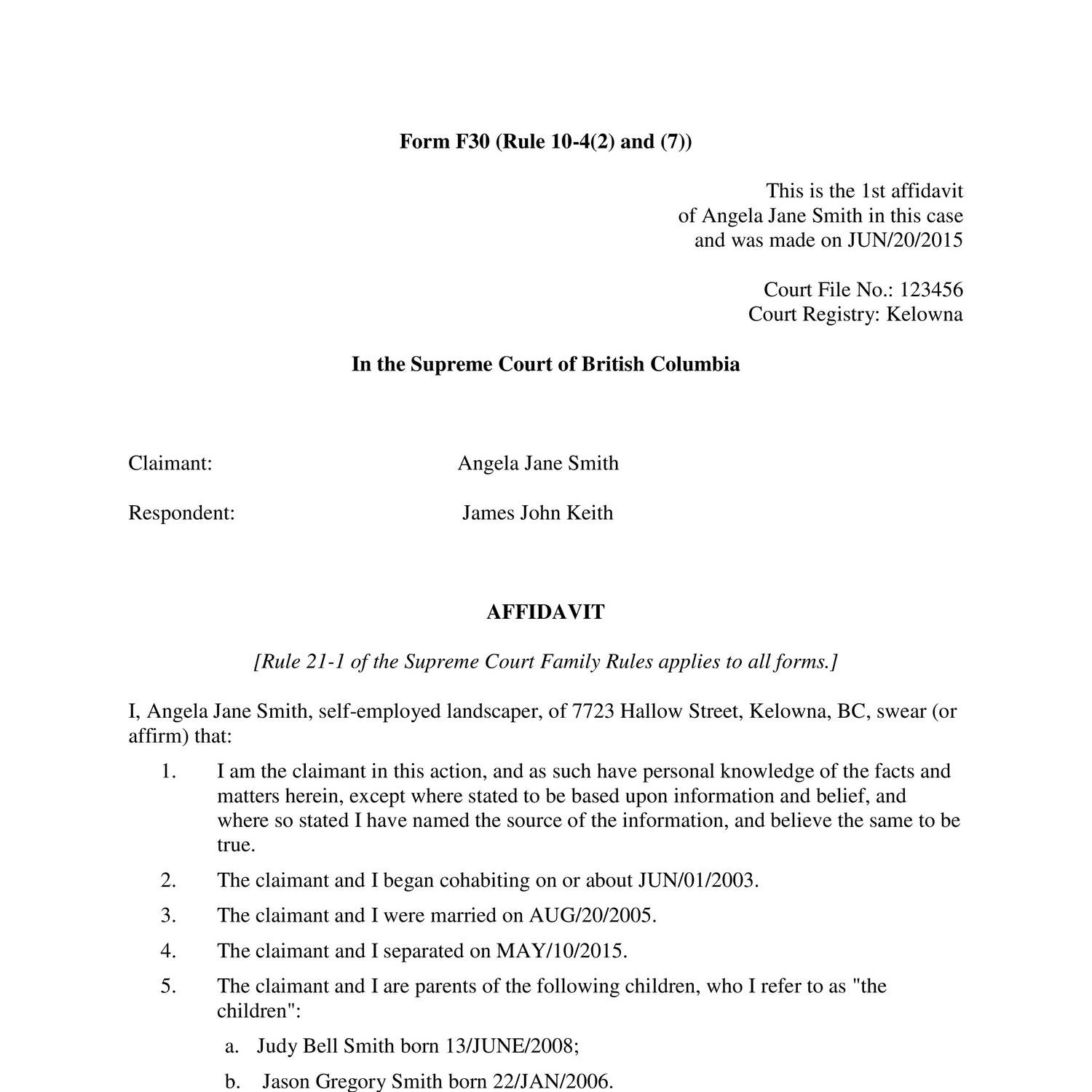 Affidavit Example Letter Template 