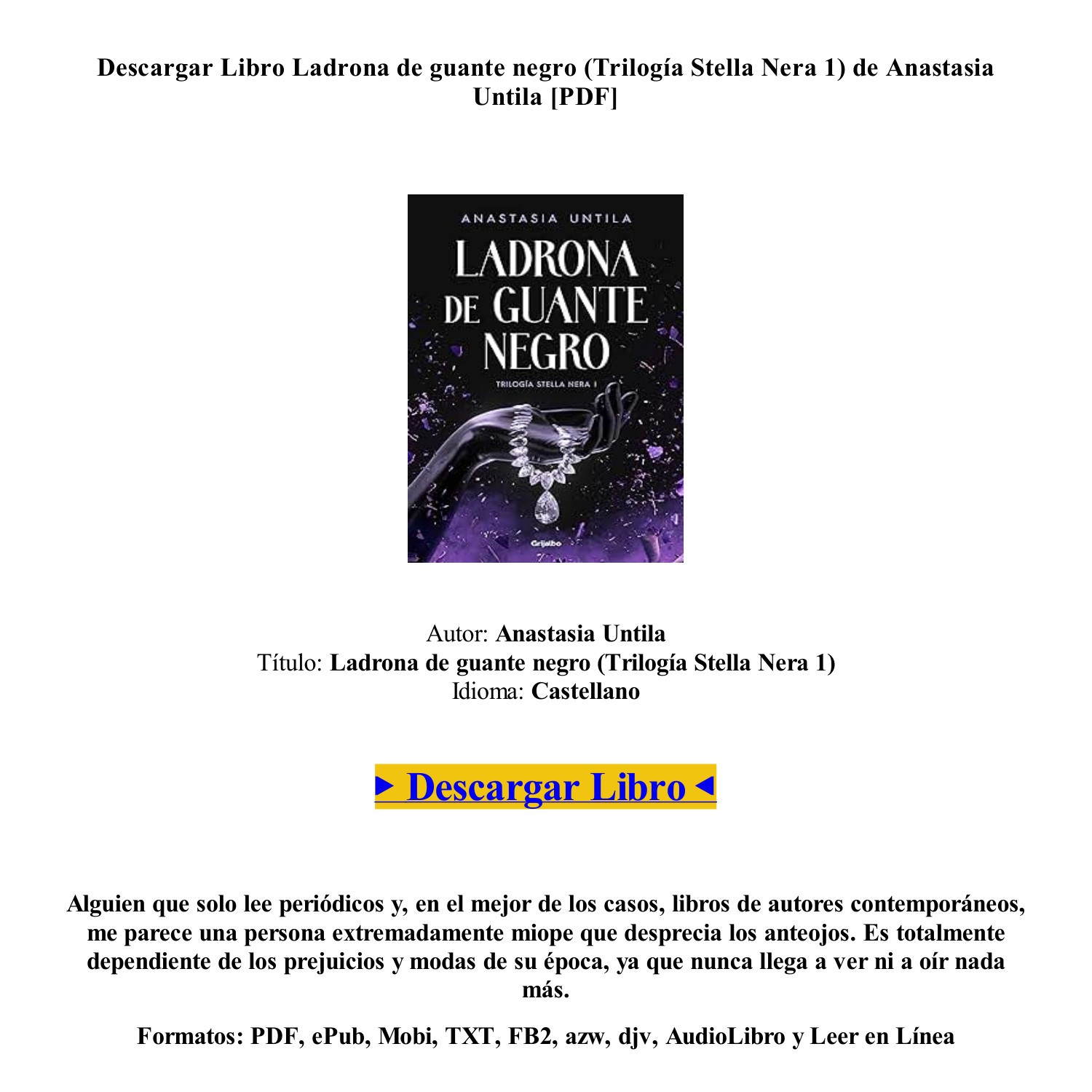 Ladrona de guante negro (Trilogía Stella Nera 1) (Spanish Edition) - Kindle  edition by Untila, Anastasia. Romance Kindle eBooks @ .