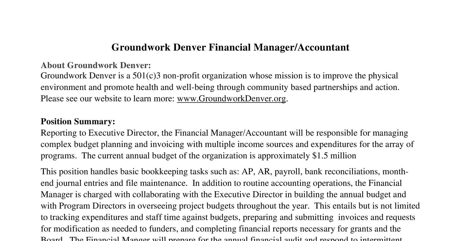 Groundwork Denver Financial Manager Job Description Pdf Docdroid