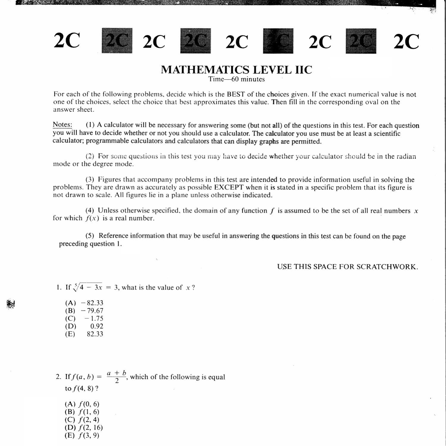 SAT Math 2 Official Practice Test 5 (Bonus Test from 1993 with