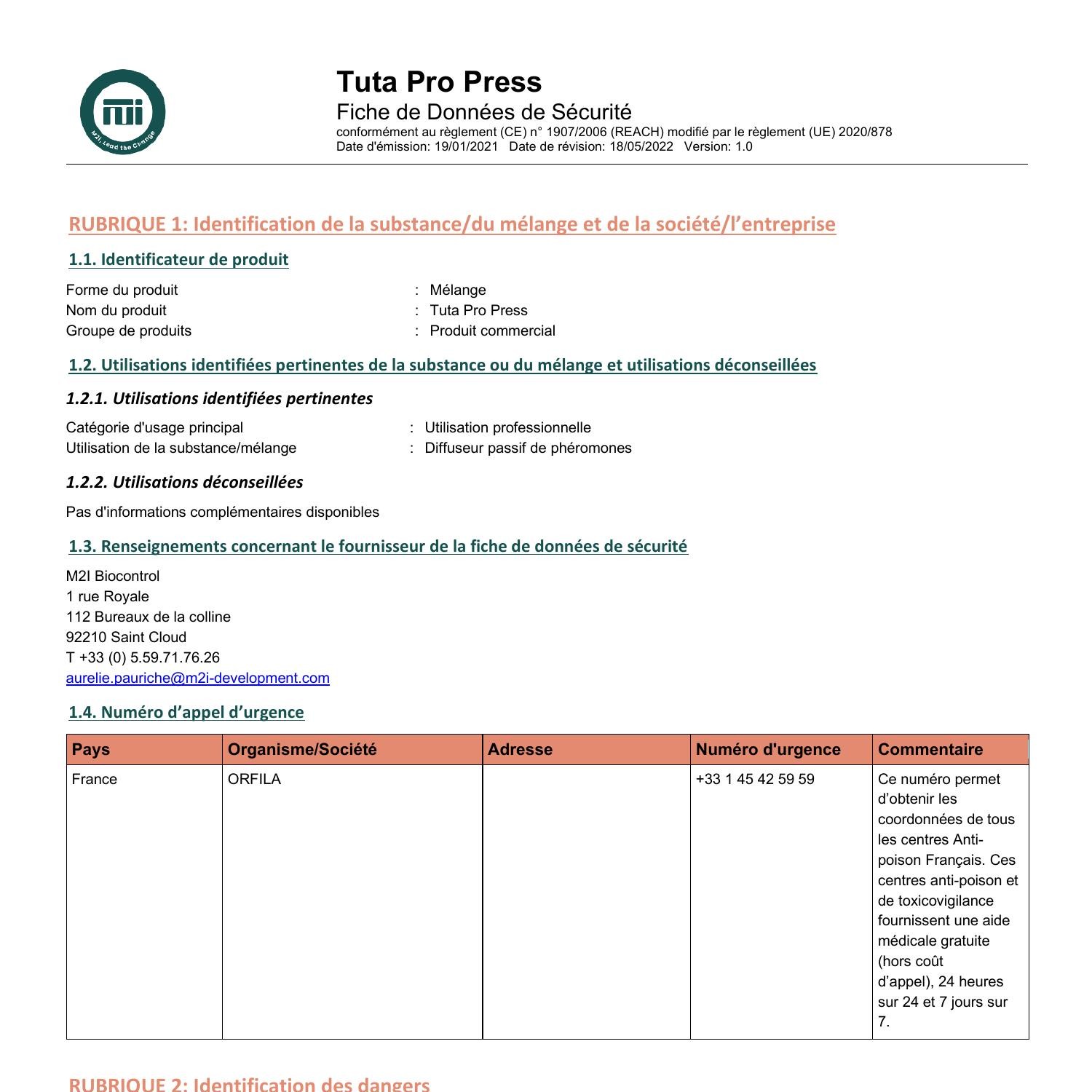 FDS M2i Bio FR - Tuta Pro Press - 18052022 V1.0.pdf | DocDroid