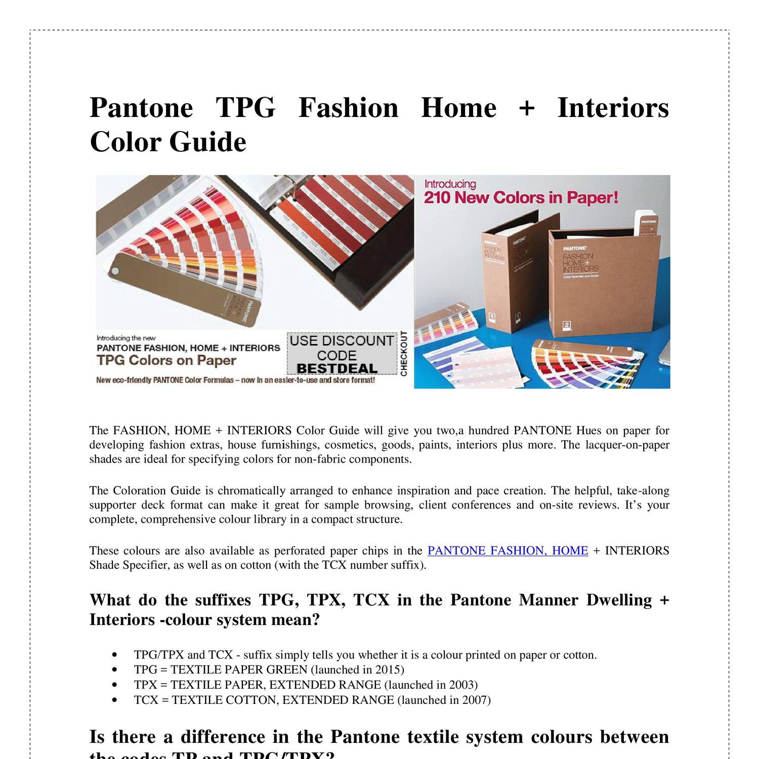 Fashion, Home + Interiors Color Guide Book