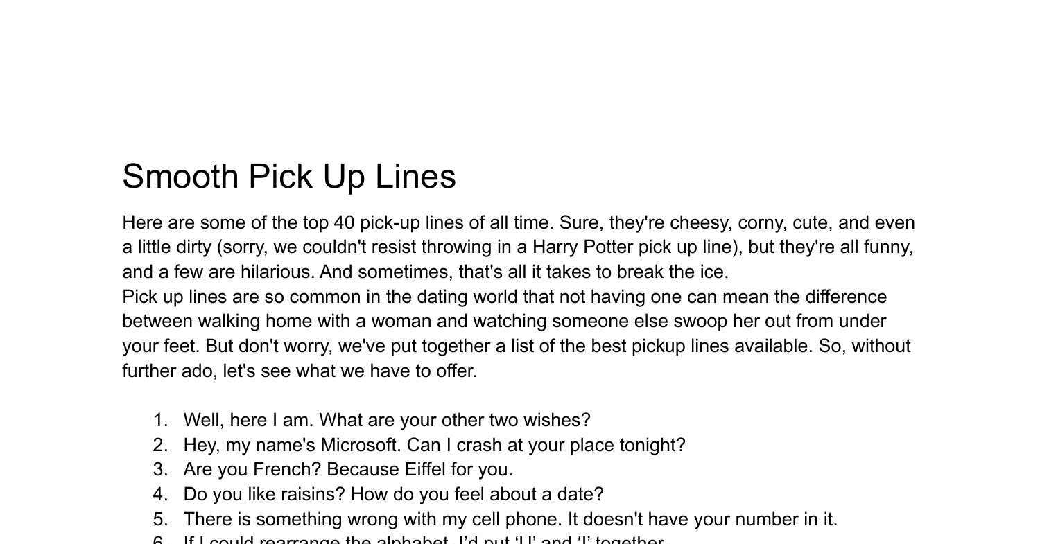 Smooth Pick Up Lines 1 pdf DocDroid