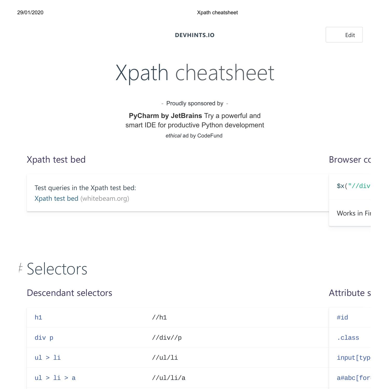 Xpath Cheat Sheet