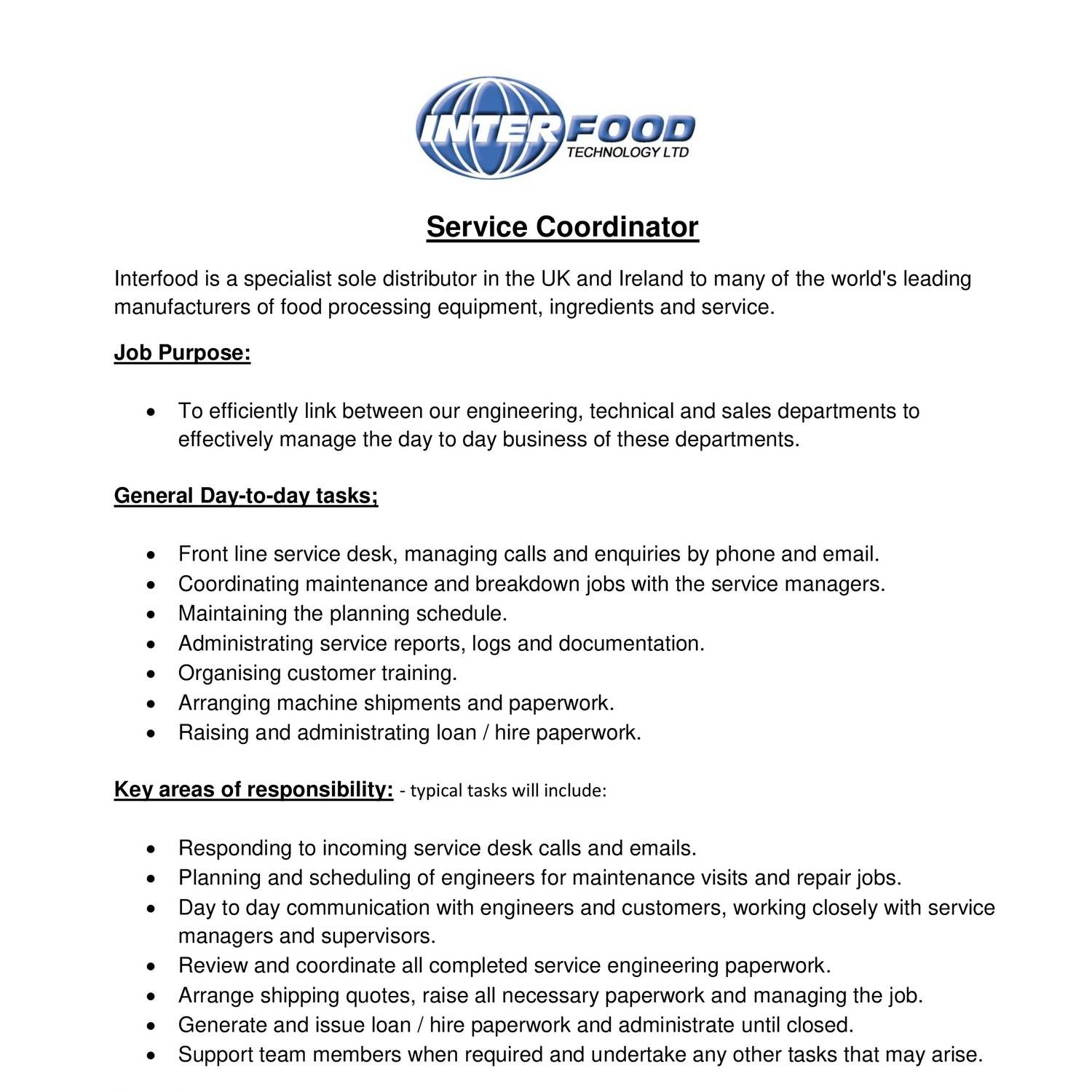 Service Coordinator Job Description pdf DocDroid