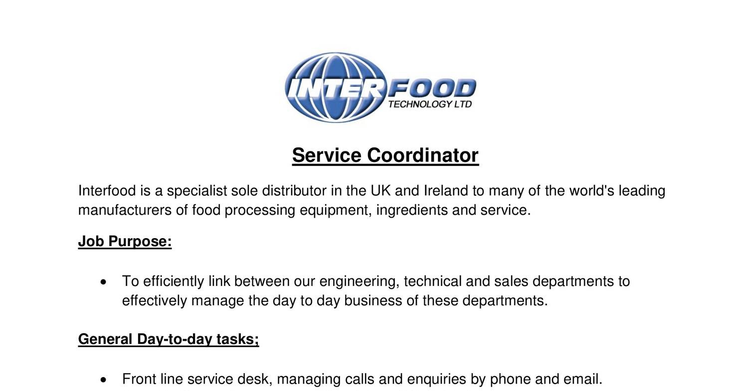 Service Coordinator Job Description pdf DocDroid