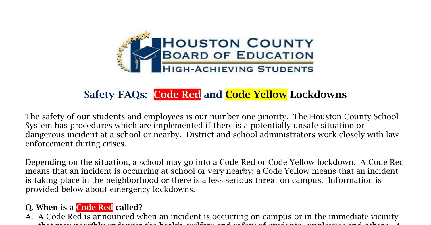 Safety Faqs Lockdowns Code Red And Code Yellow 18 Pdf Docdroid