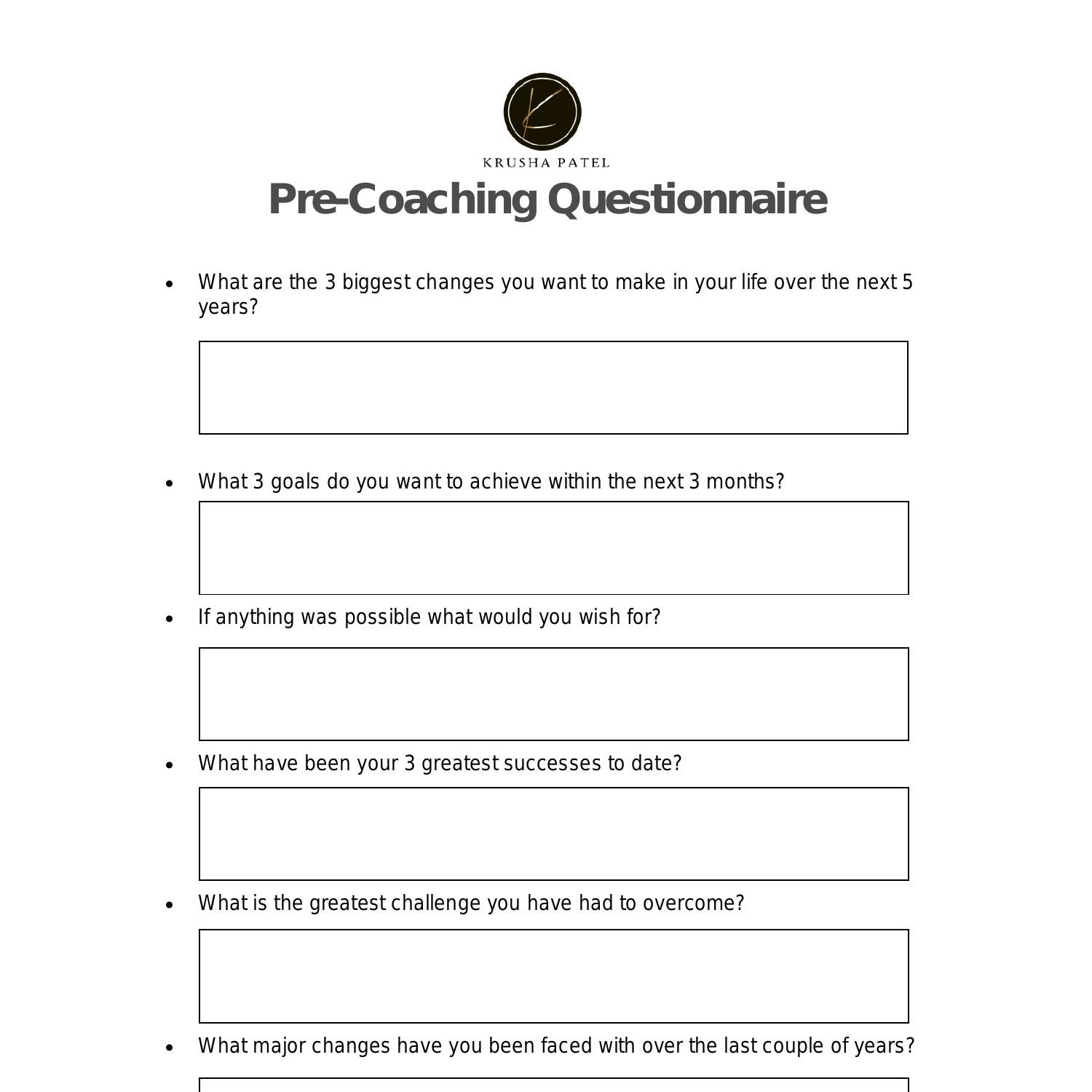 Pre Coaching Questionaire Krusha Patelpdf Docdroid 