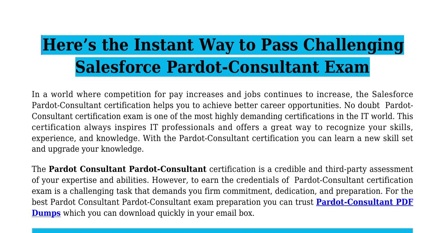 Pardot-Consultant Prüfungsinformationen