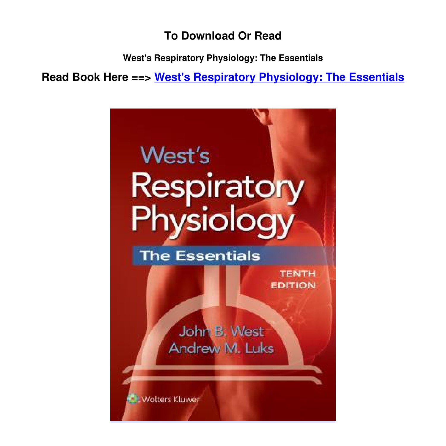 epub DOWNLOAD West s Respiratory Physiology The Essentials BY John B ...