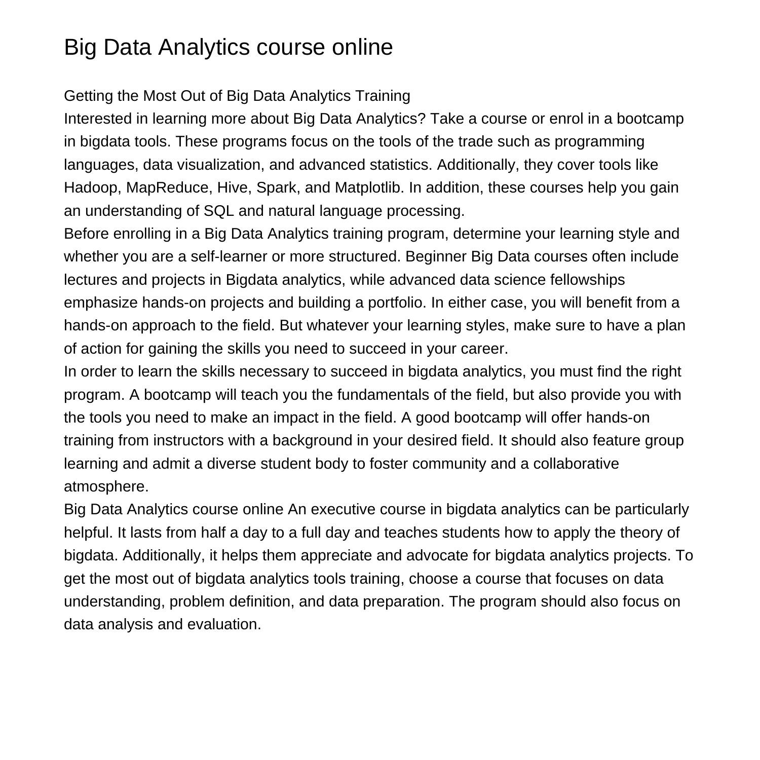 Business Problem Big Data Analytics